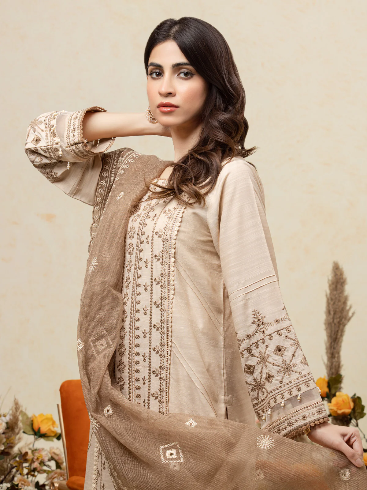 Unstitched Embroidered Chanderi Suit - EWU24V6-26673-3P - Image 2