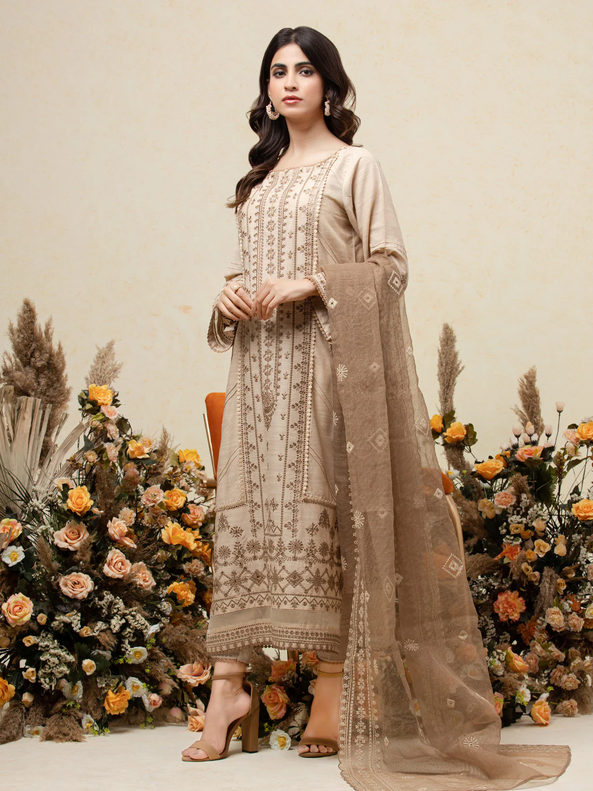 Unstitched Embroidered Chanderi Suit - EWU24V6-26673-3P - Image 3