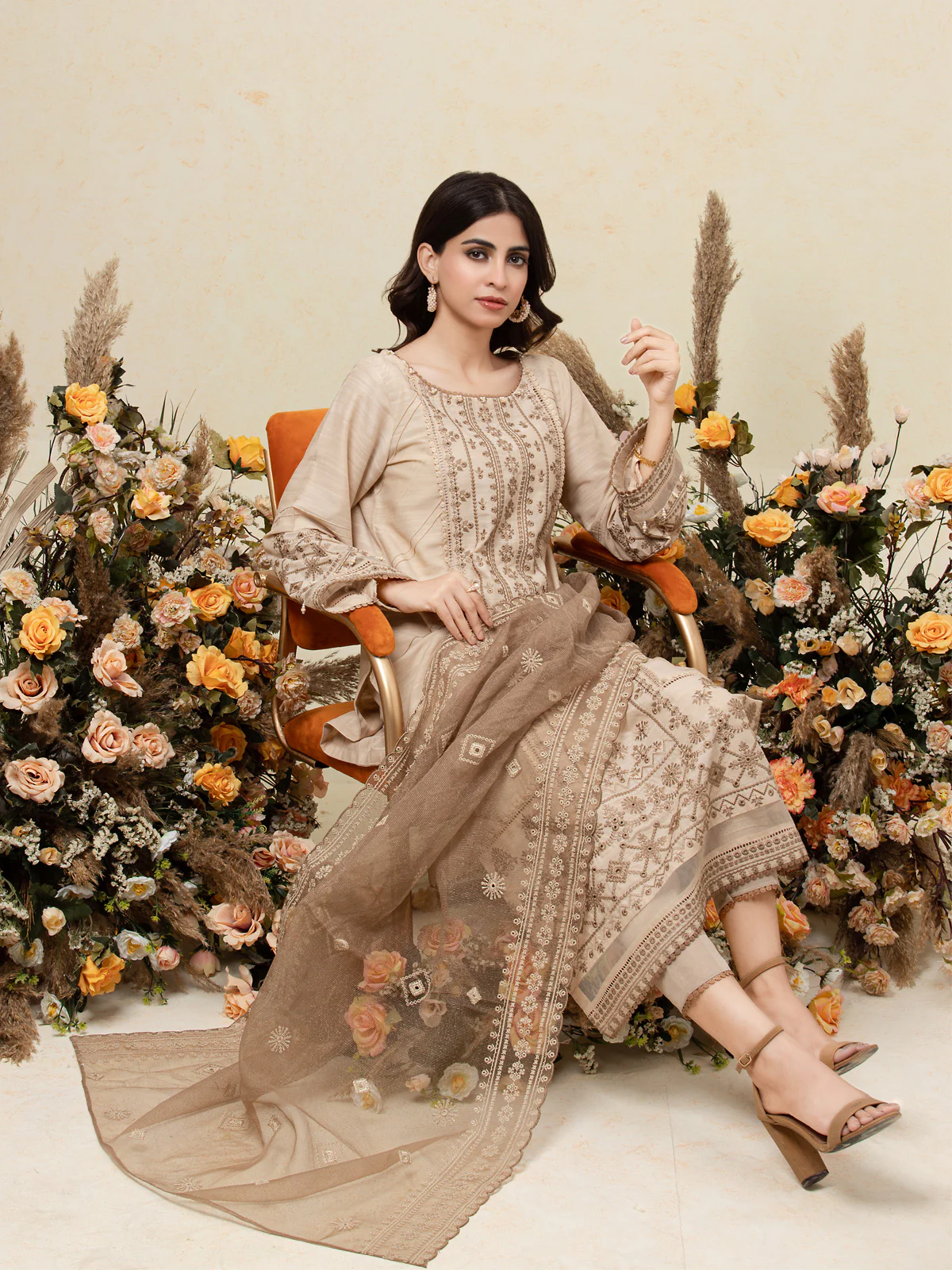 Unstitched Embroidered Chanderi Suit - EWU24V6-26673-3P - Image 4
