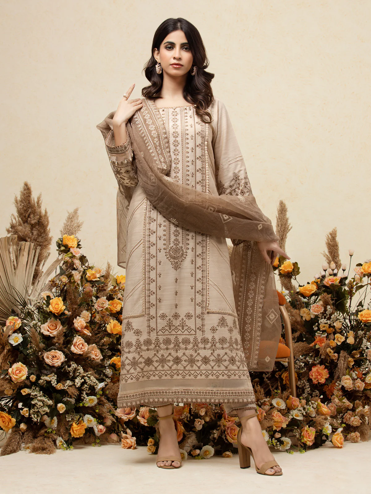 Unstitched Embroidered Chanderi Suit - EWU24V6-26673-3P - Image 7