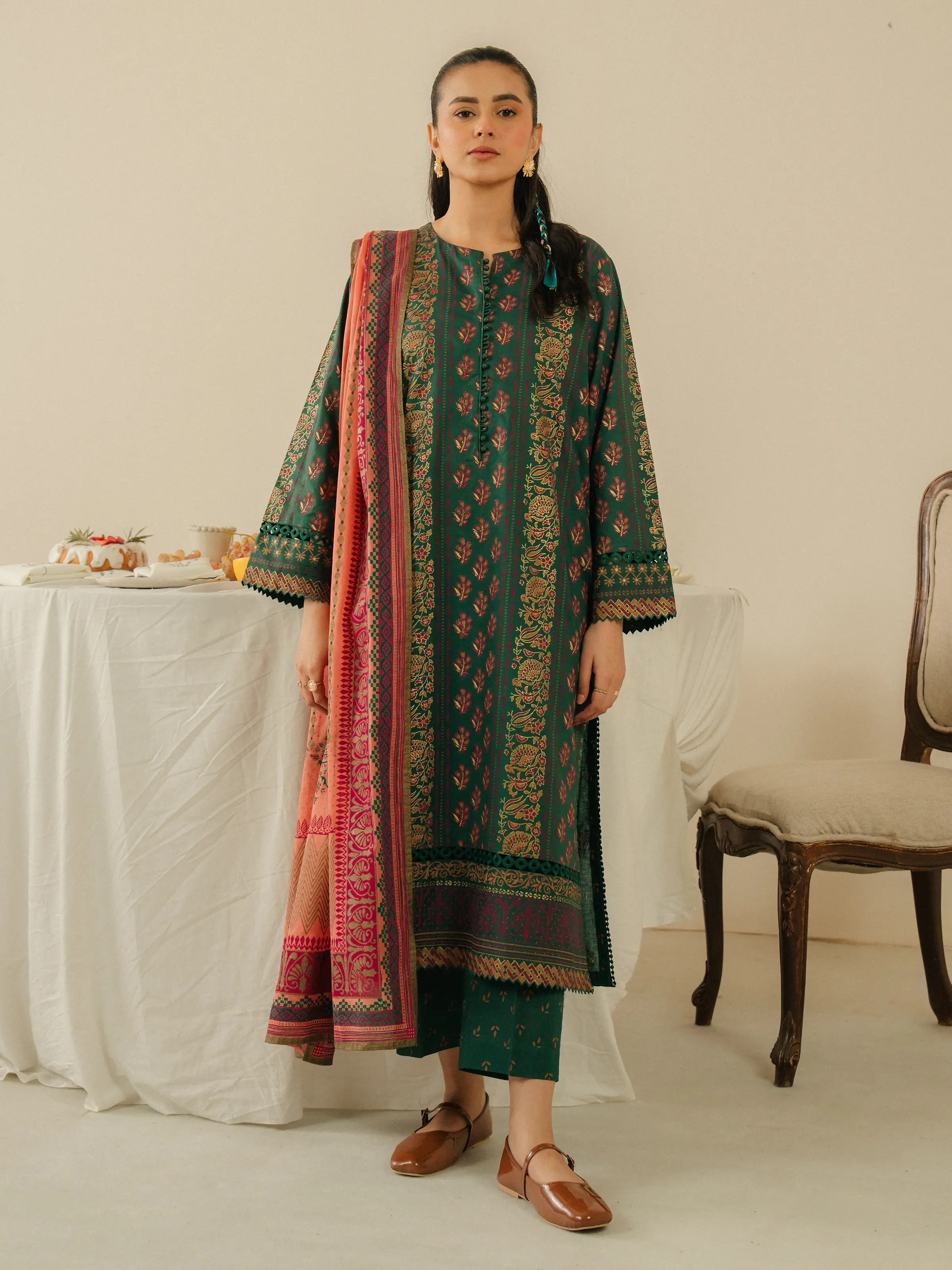Unstitched Block Print Cambric Shirt Trouser - EWU5M1-013ST - Image 2