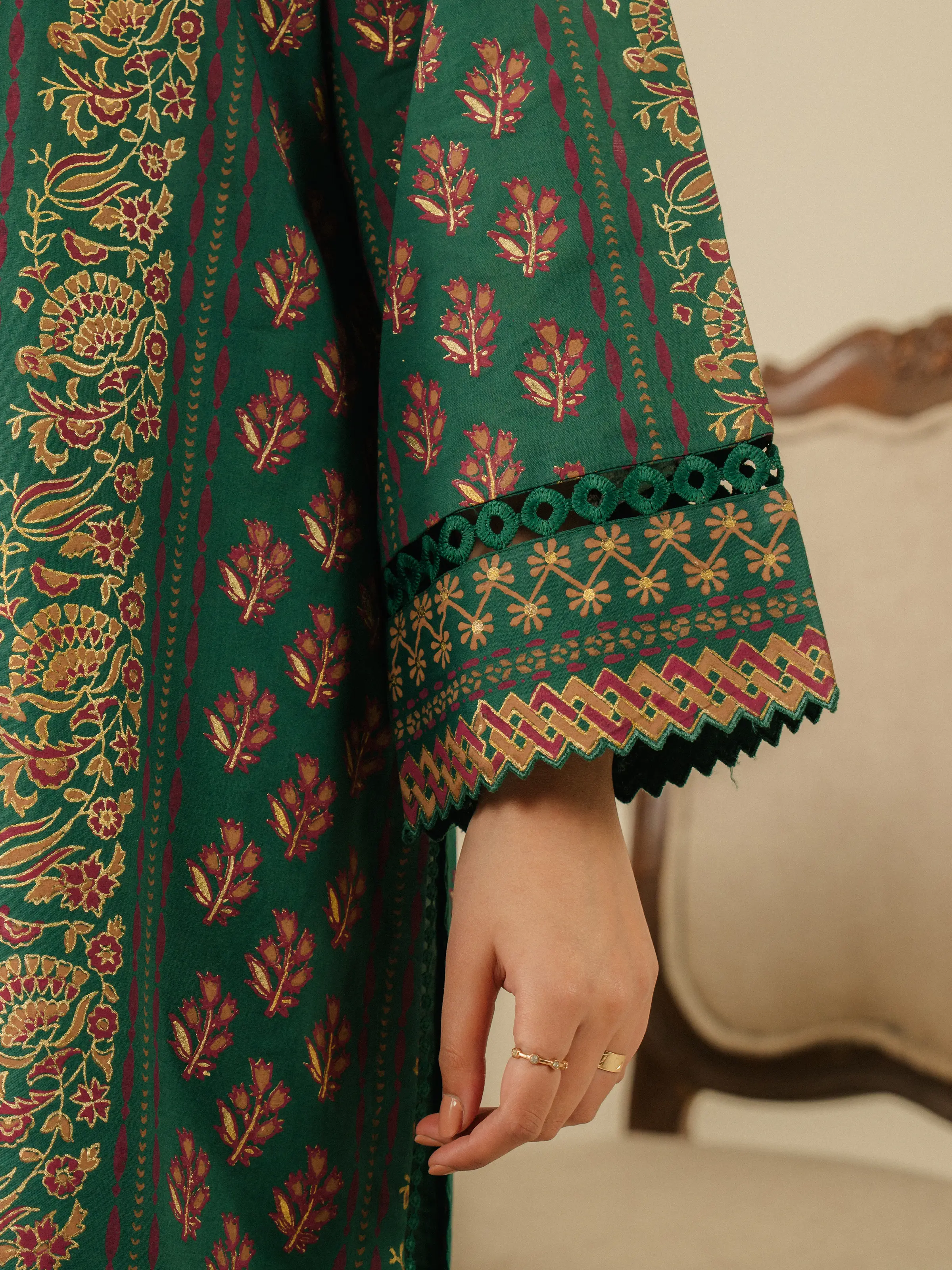 Unstitched Block Print Cambric Shirt Trouser - EWU5M1-013ST - Image 5
