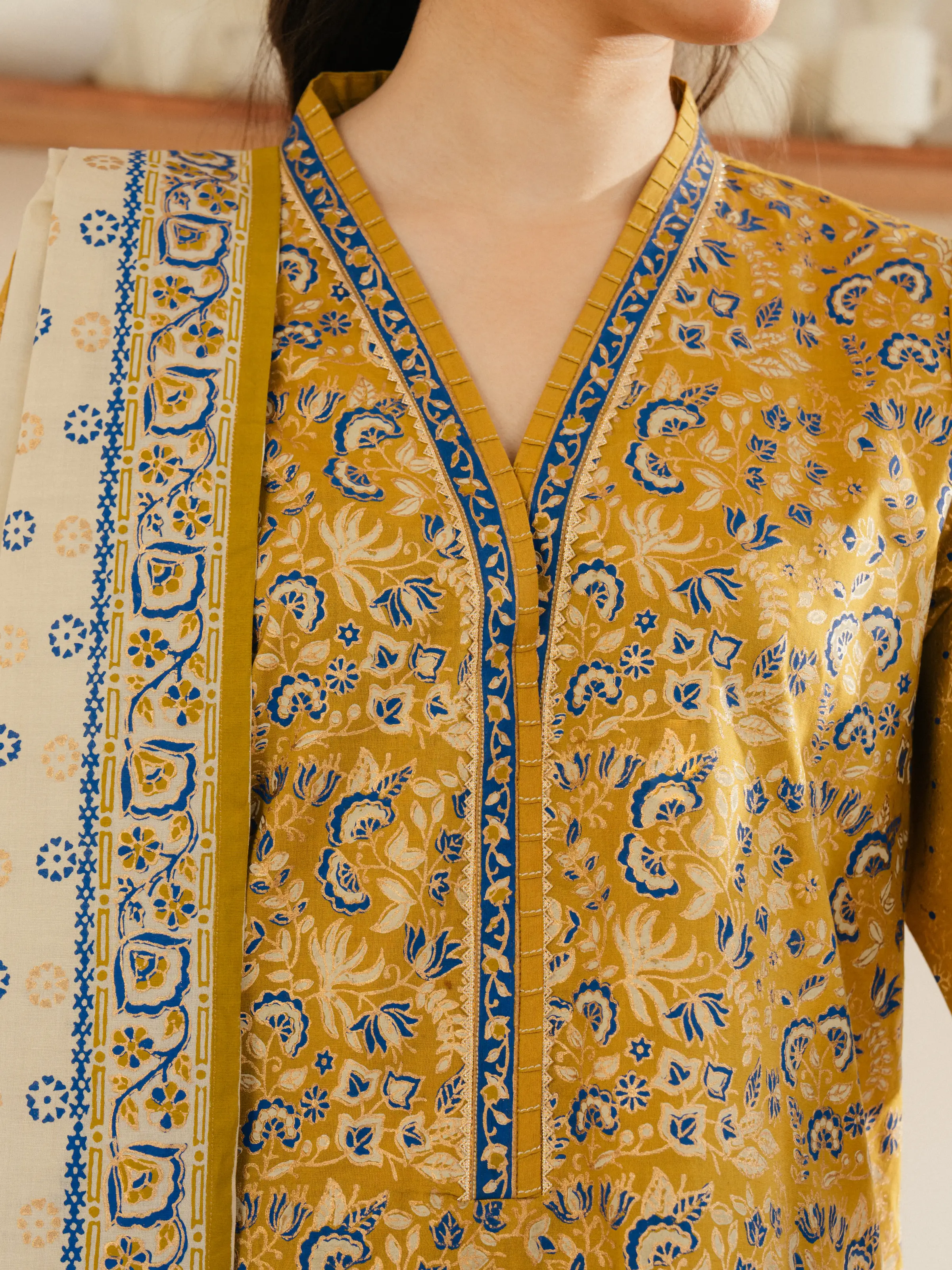 Unstitched Block Print Cambric Shirt Trouser - EWU5M1-016ST - Image 5