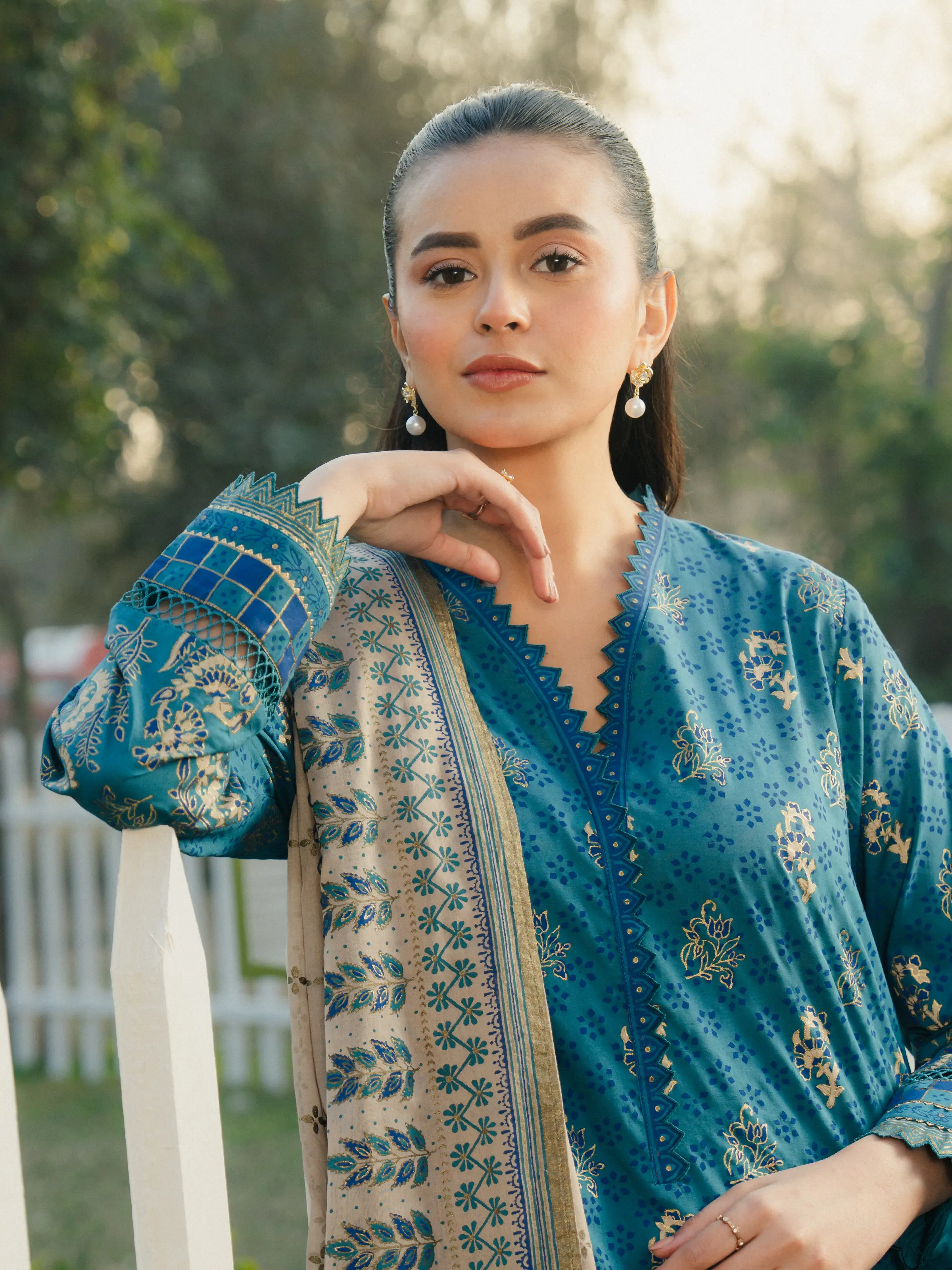 Unstitched Block Print Cambric Shirt - EWU5M1-018S - Image 3