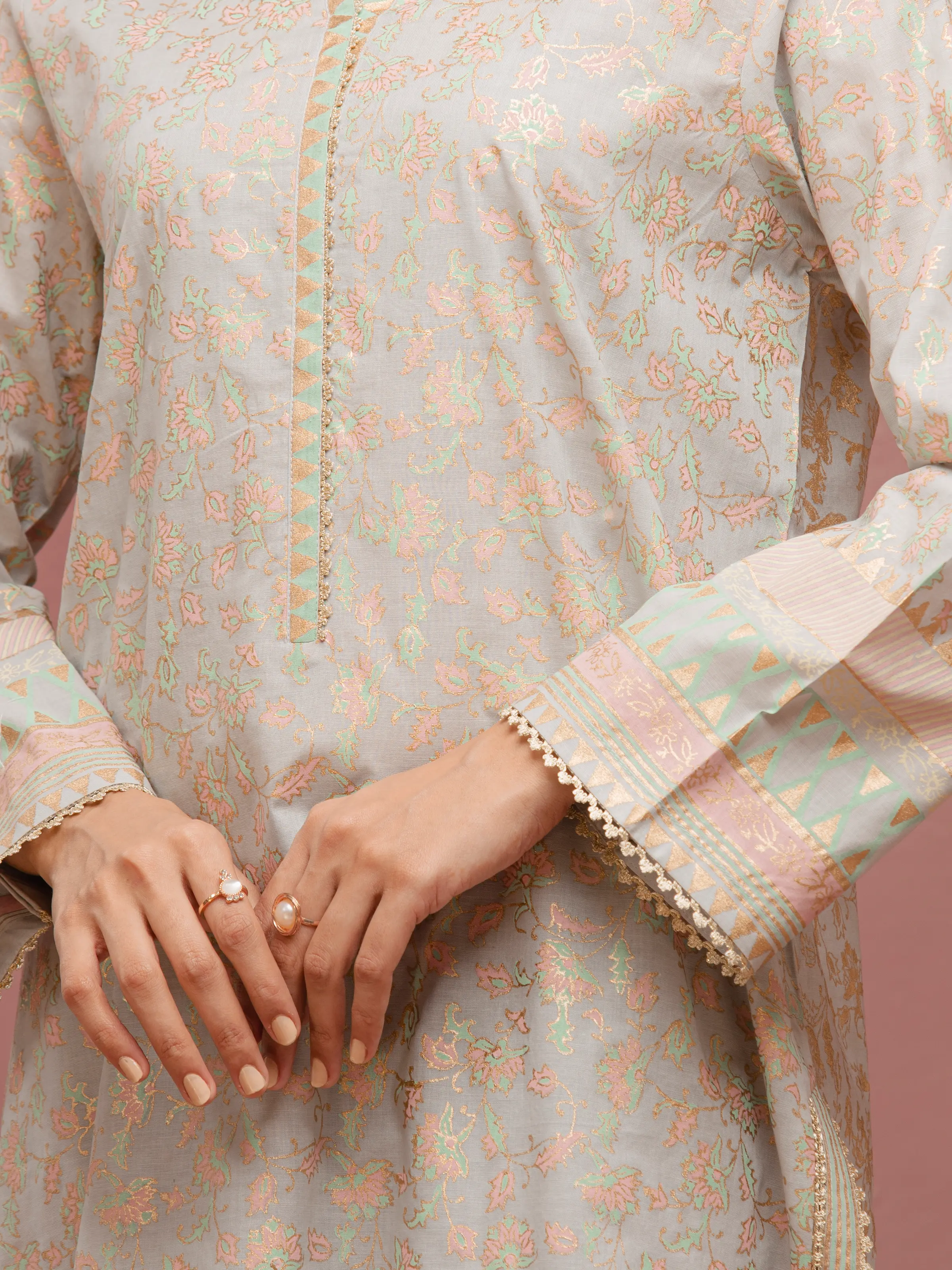 Unstitched Block Print Cambric Shirt Trouser - EWU5M1-023ST - Image 4
