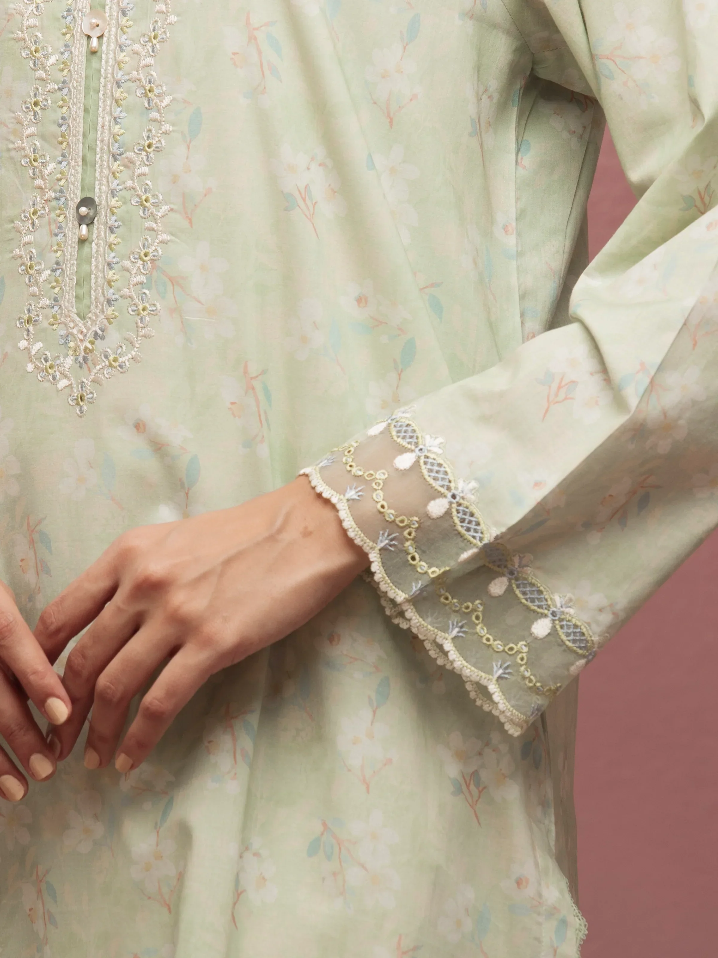 Unstitched Embroidered Lawn Shirt Trouser - EWU5V1-31086ST - Image 5