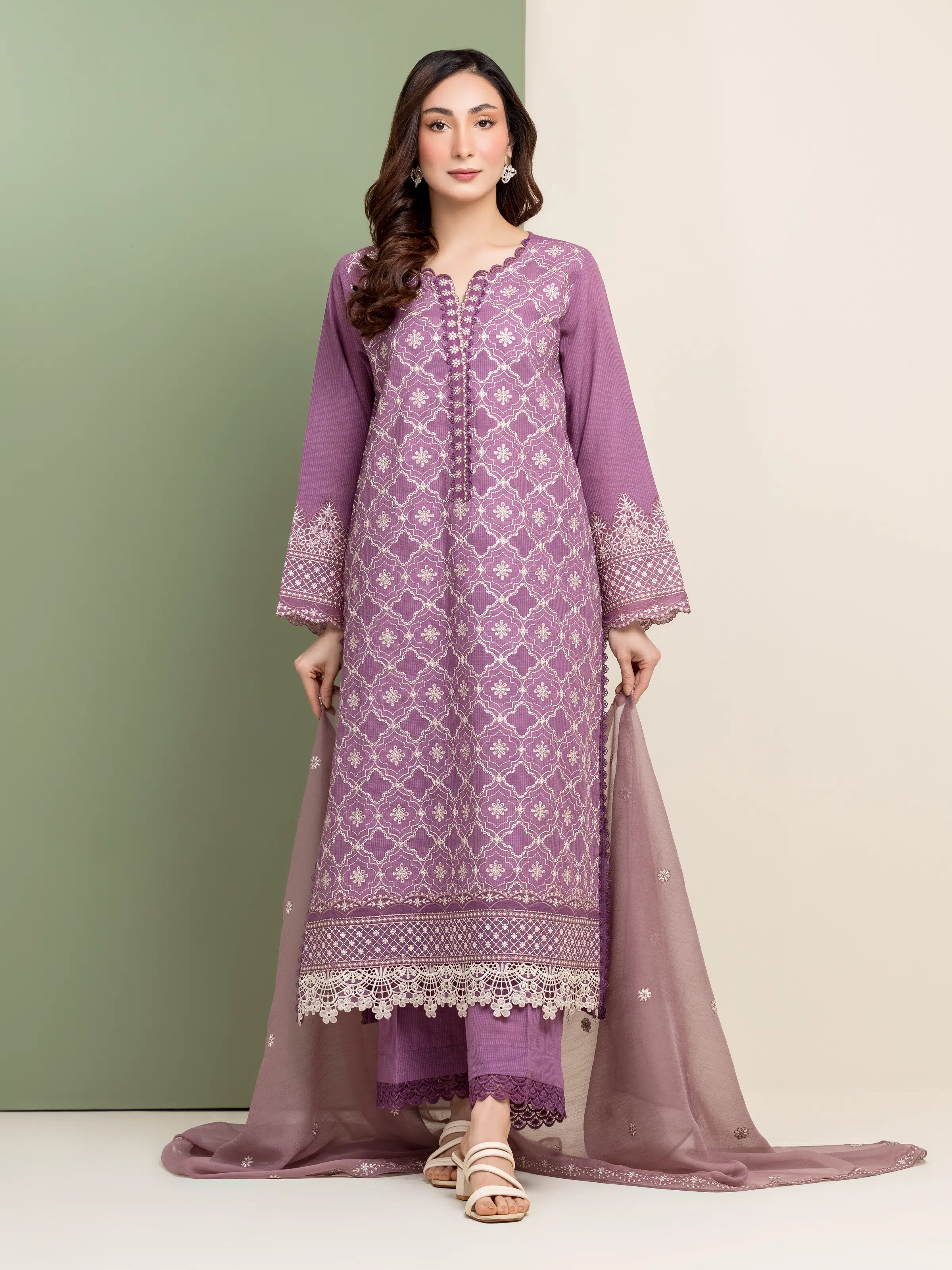 Unstitched Embroidered Lawn Shirt Trouser - EWU5V1-31234ST - Image 2