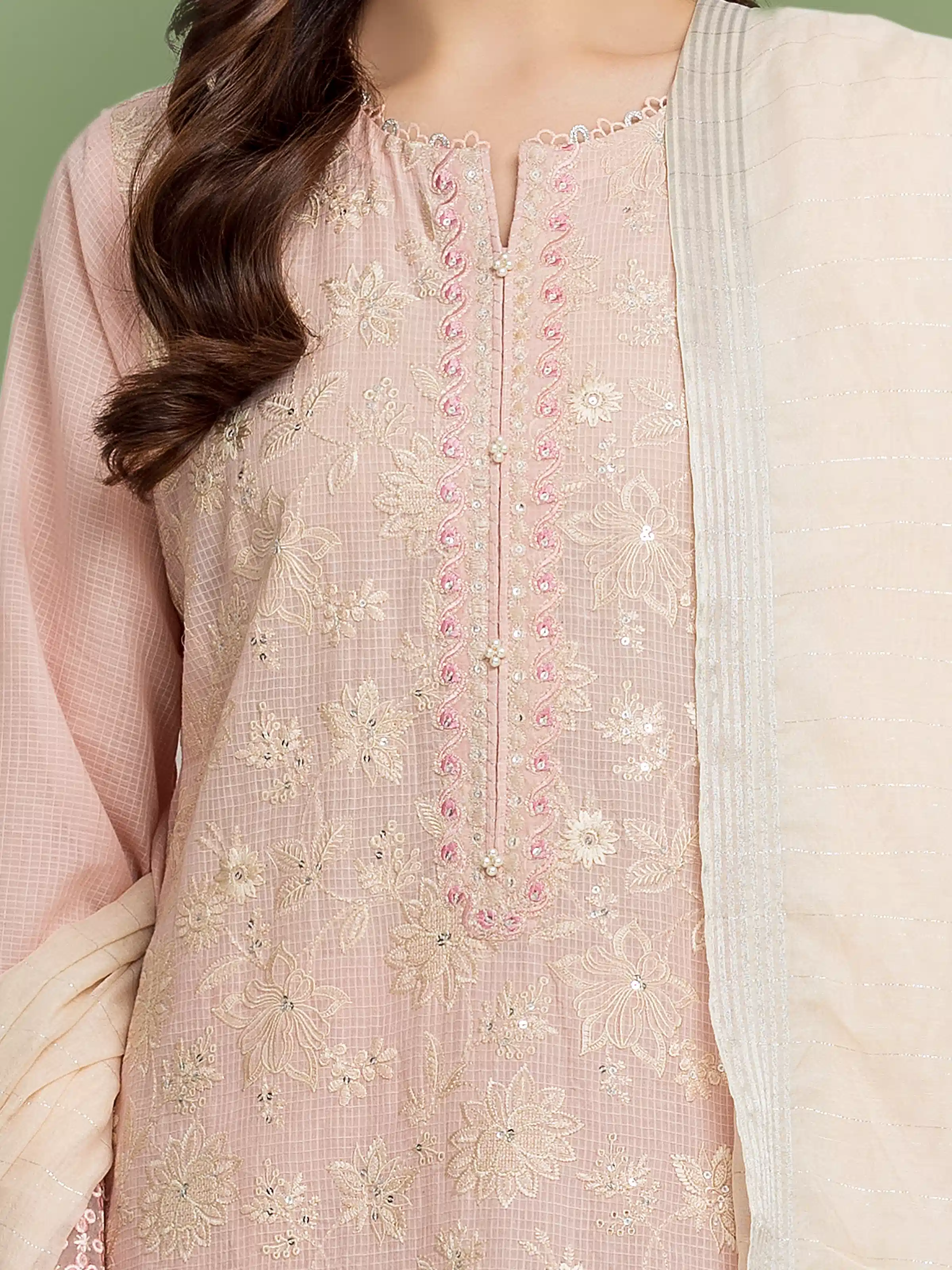 Unstitched Embroidered Lawn Slub Shirt Trouser - EWU5V1-31245ST - Image 3