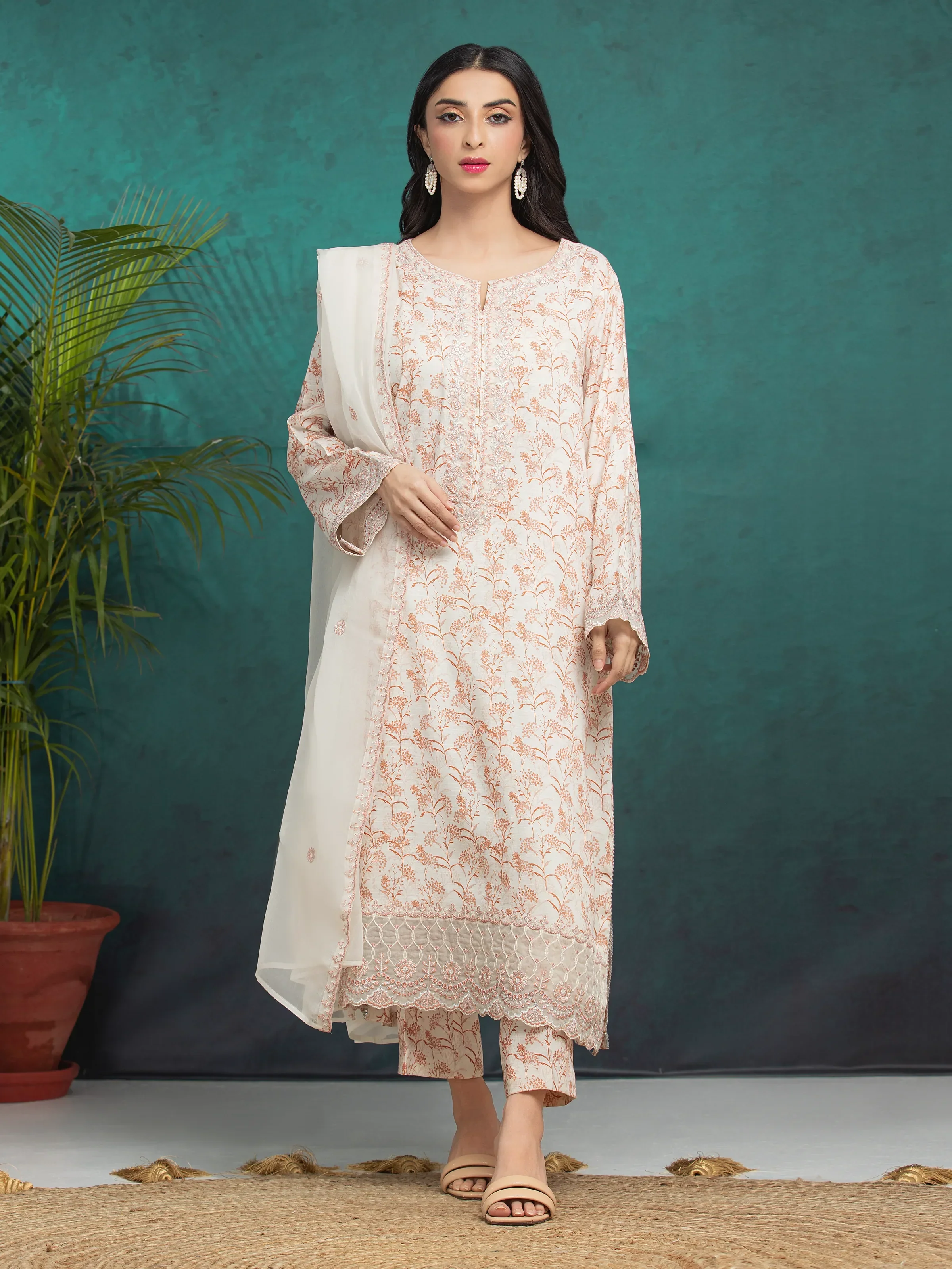 Unstitched Embroidered Raw Silk Shirt Trouser - EWU5V16-30218ST - Image 2