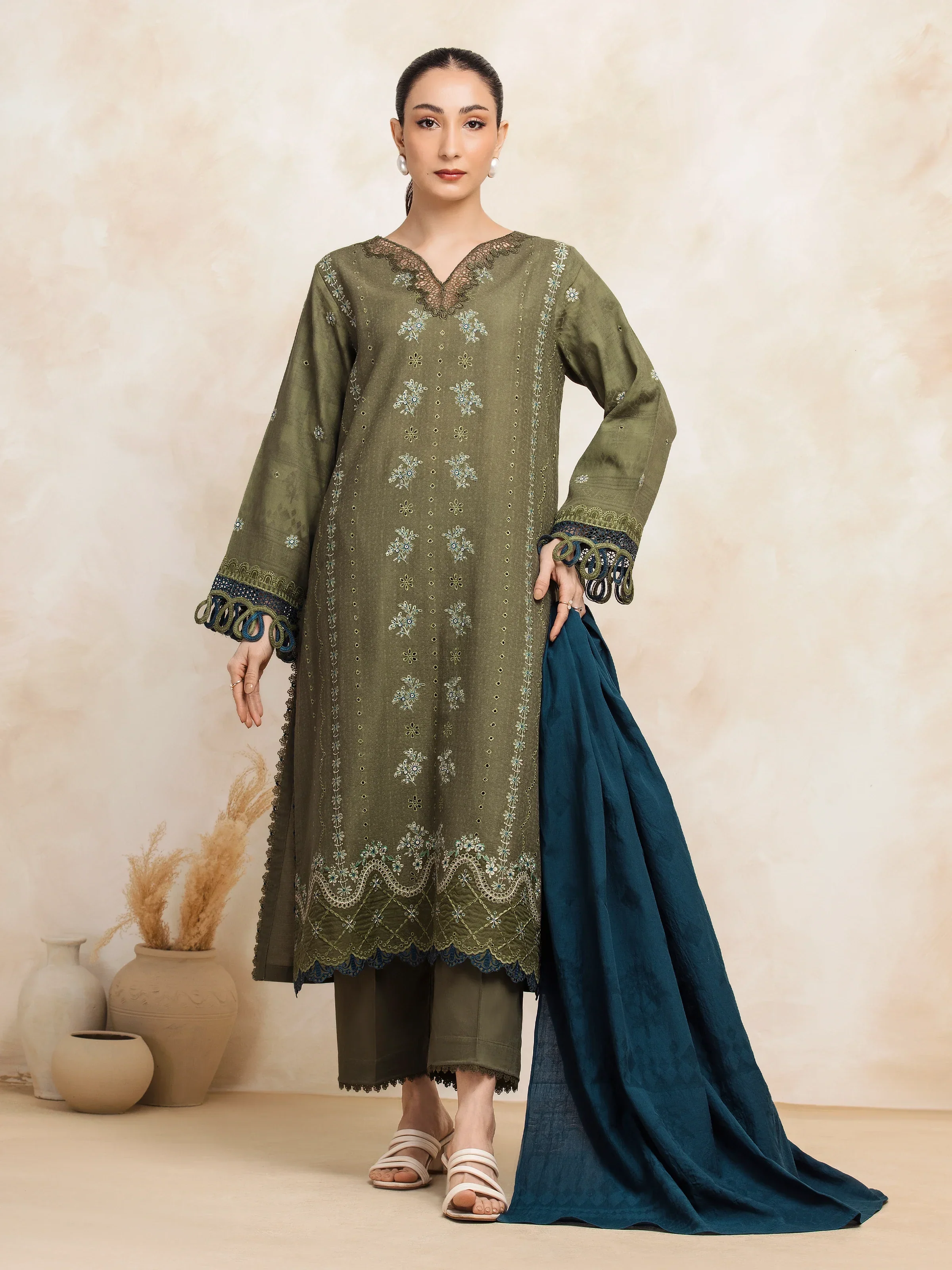 Unstitched Embroidered Jacquard Shirt Dupatta - EWU5V3-31150SD - Image 2