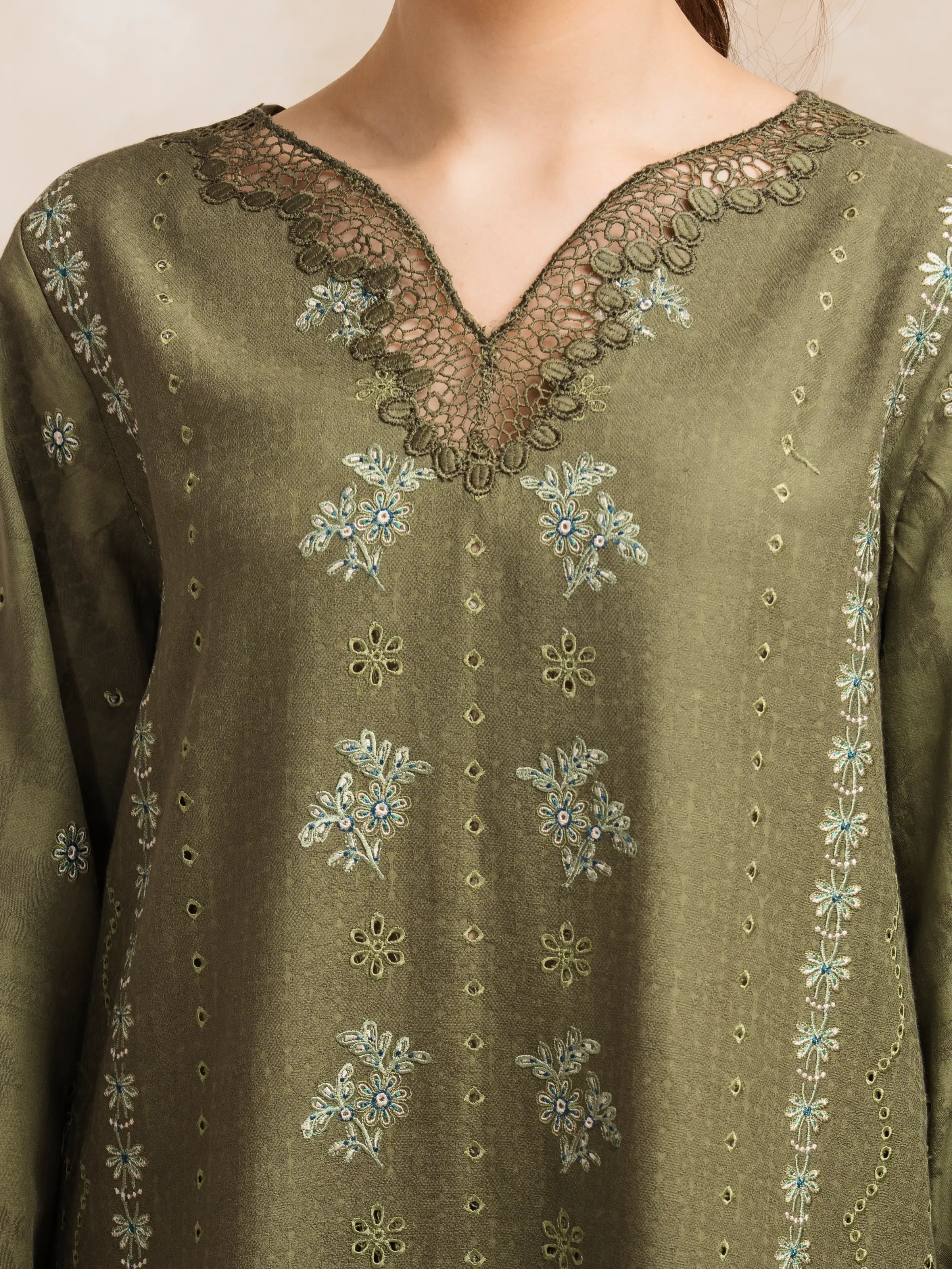 Unstitched Embroidered Jacquard Shirt Dupatta - EWU5V3-31150SD - Image 5