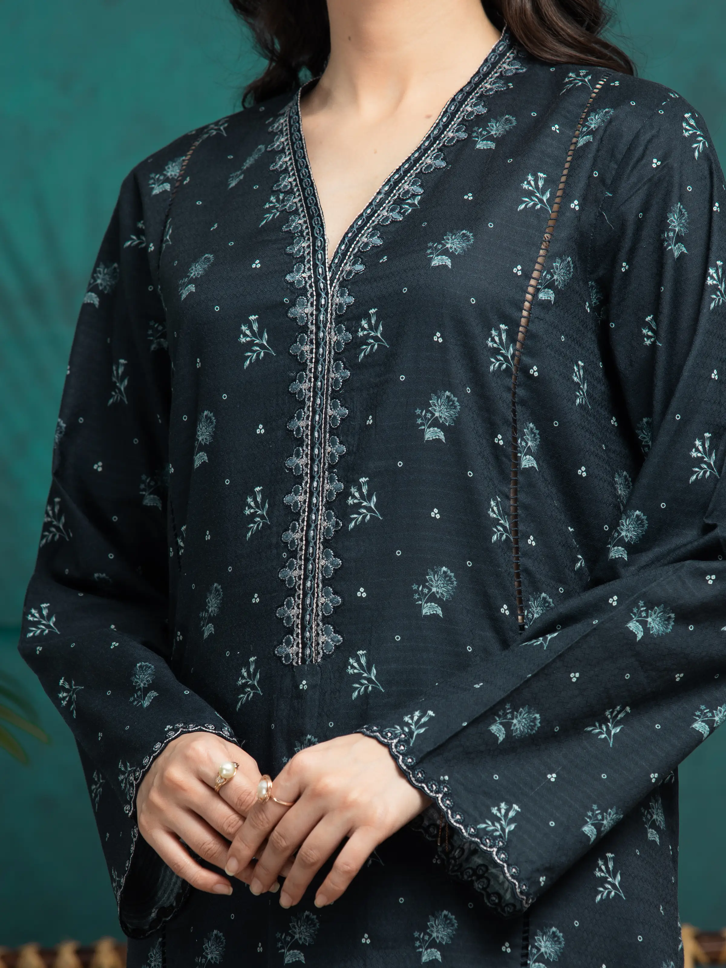 Unstitched Embroidered Dobby Shirt Trouser - EWU5V7-30362ST - Image 4