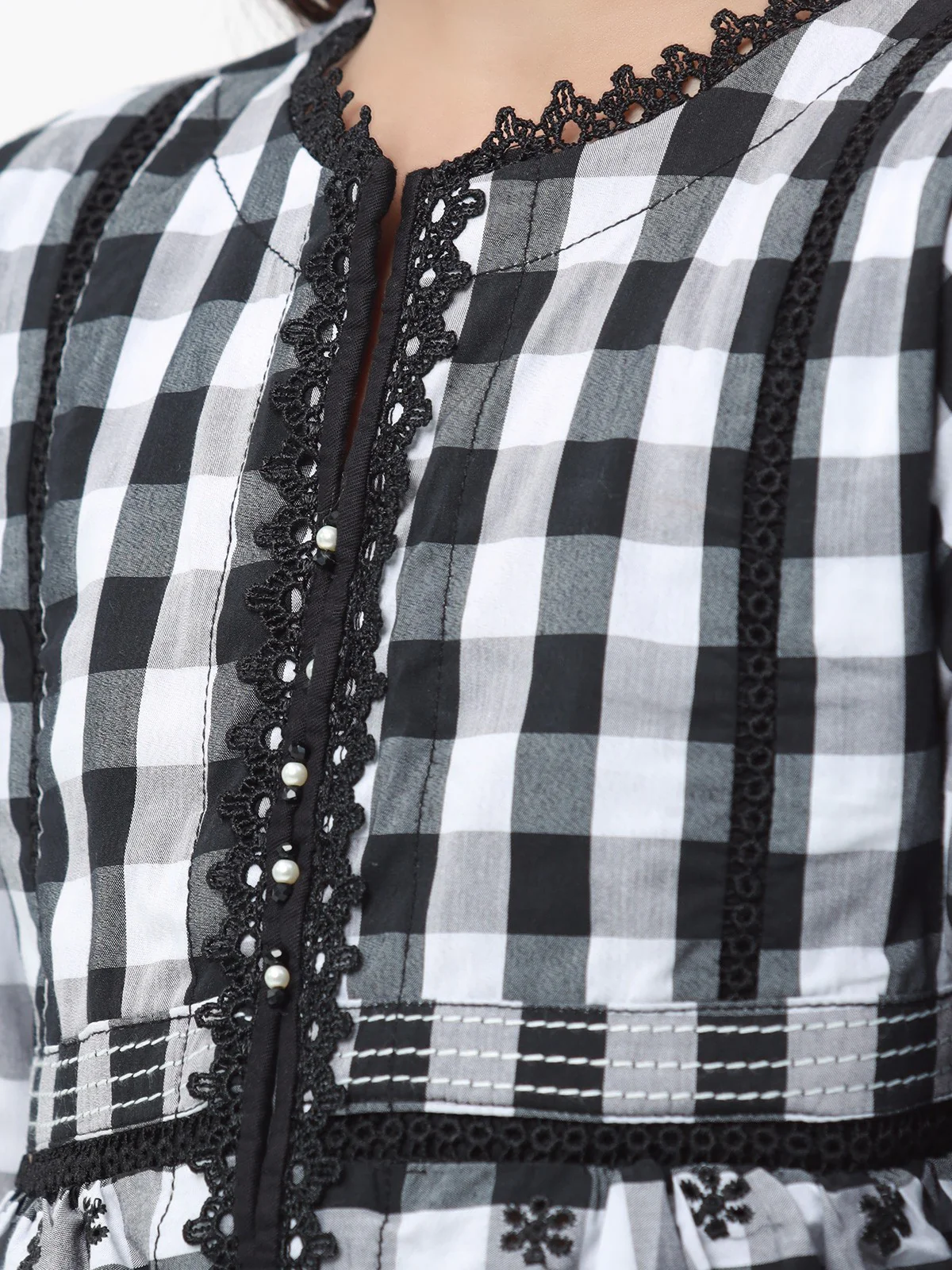 Girl's Black & White Cambric Kurti - EGTKE23-70587 - Image 3