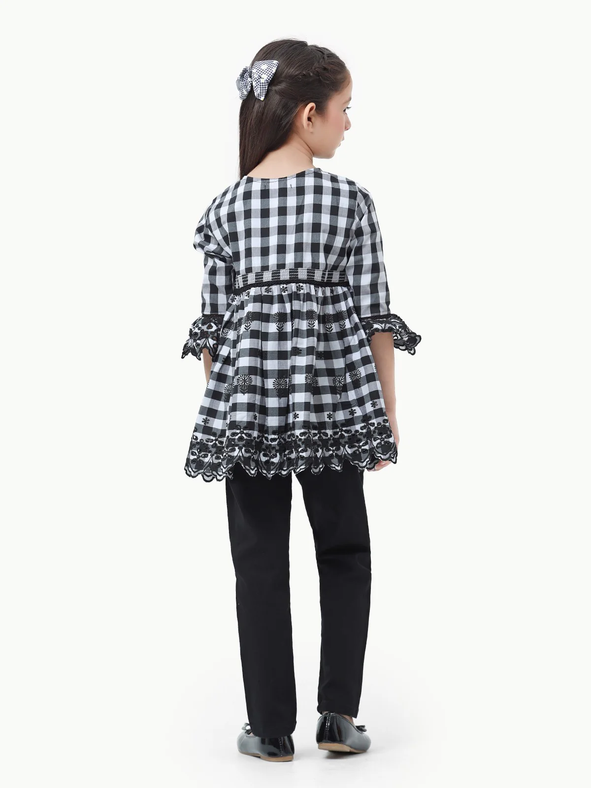Girl's Black & White Cambric Kurti - EGTKE23-70587 - Image 5