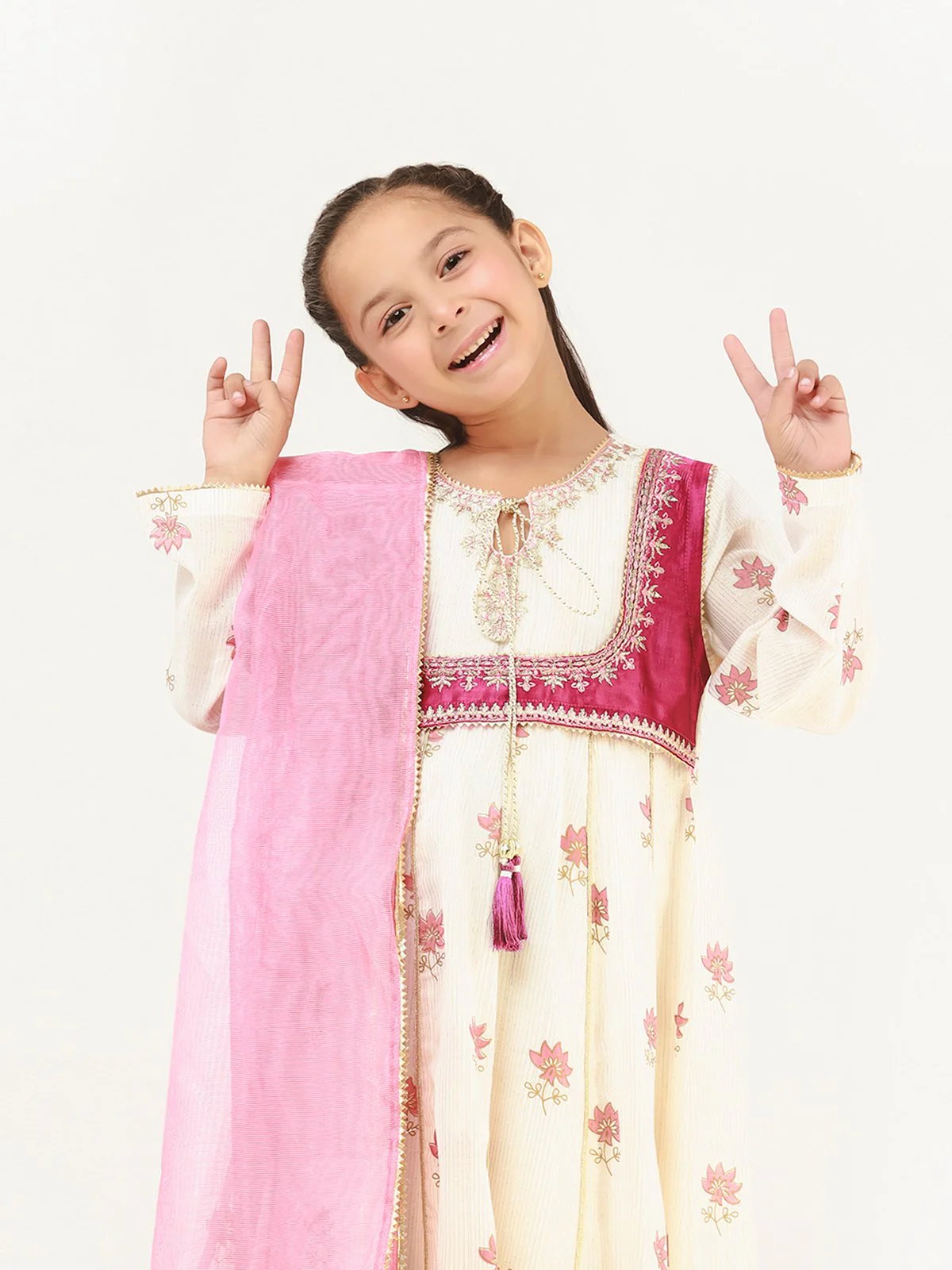 Girl's Cream Pishwas - EGTP22-22190 - Image 2