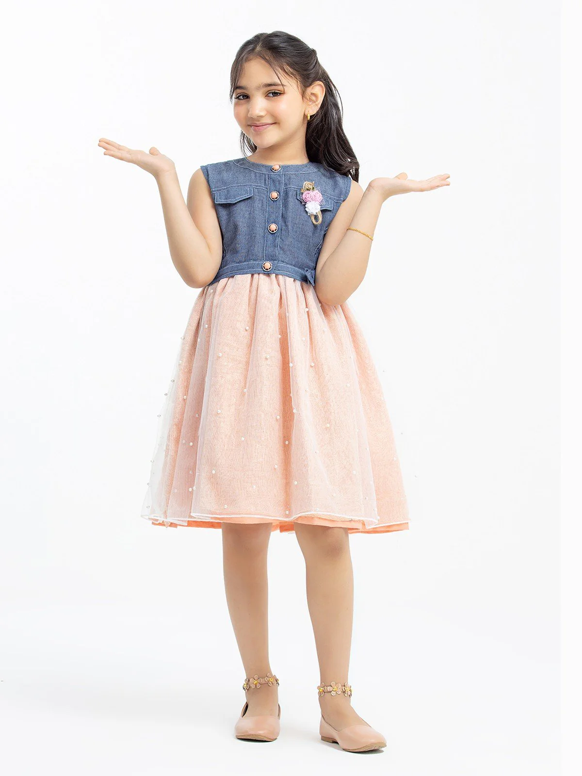 Girl's Denim Blue Frock - EGTF23S-200036