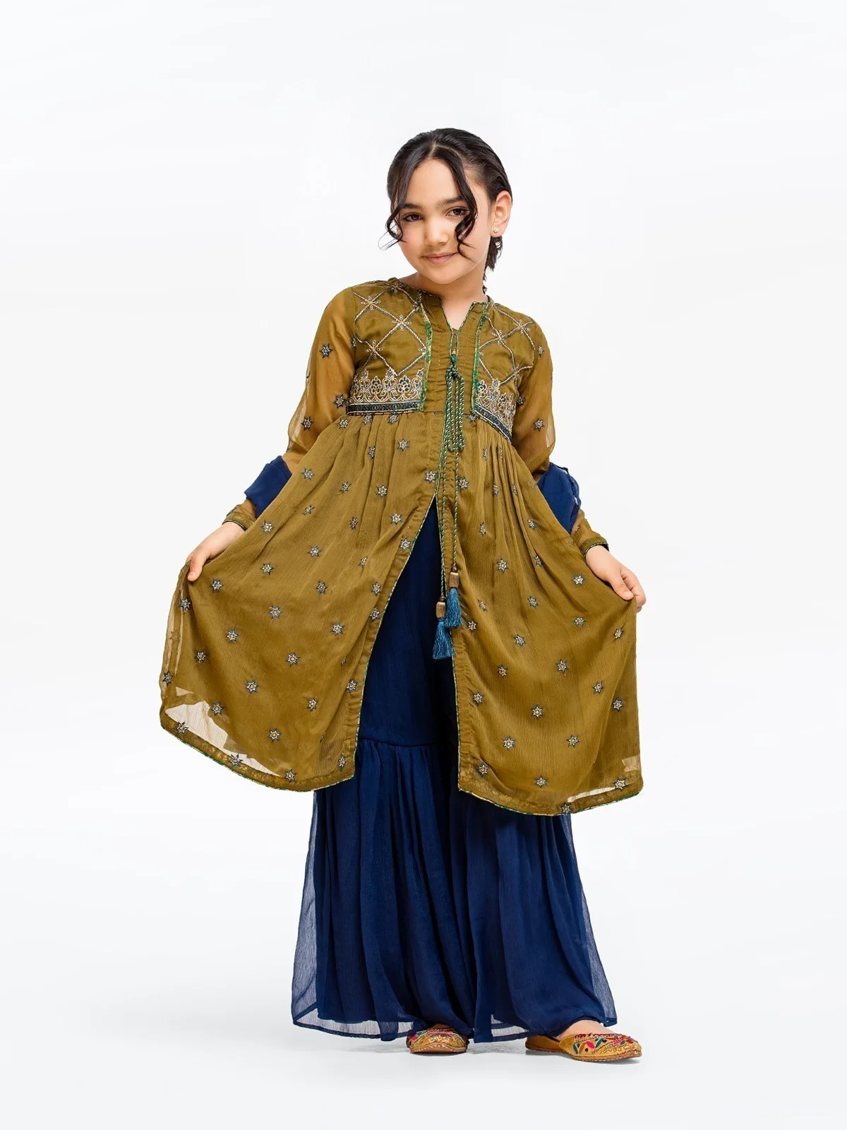Girl's Olive Green Pishwas - EGTP22-22193 - Image 3