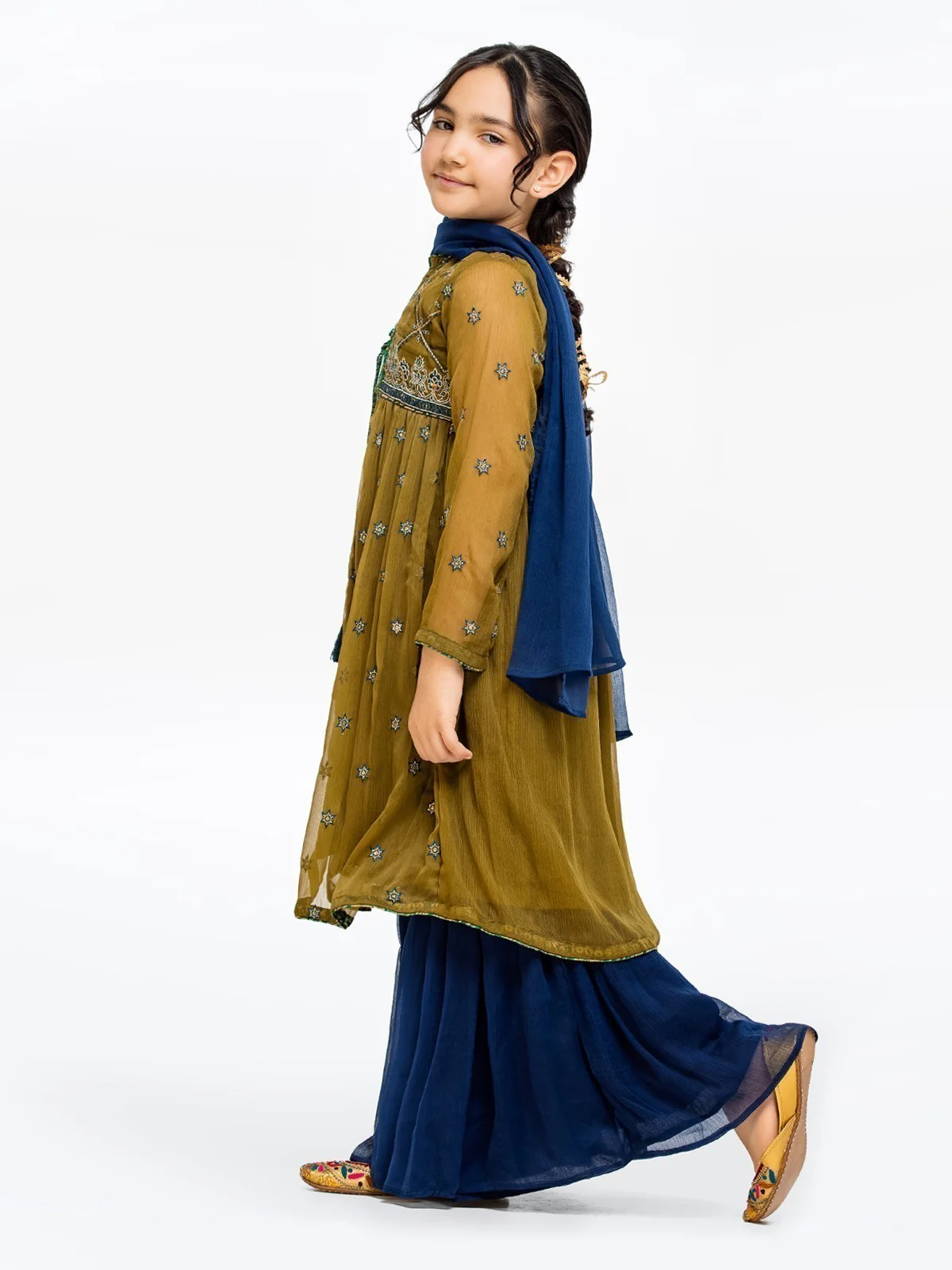 Girl's Olive Green Pishwas - EGTP22-22193 - Image 4