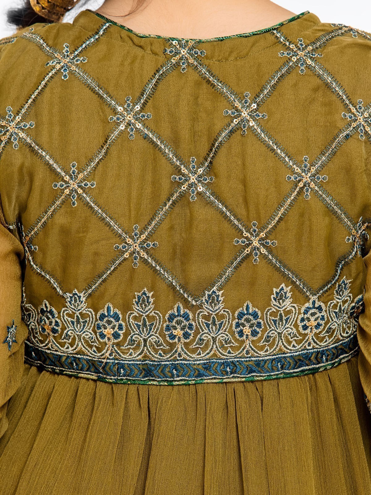 Girl's Olive Green Pishwas - EGTP22-22193 - Image 5