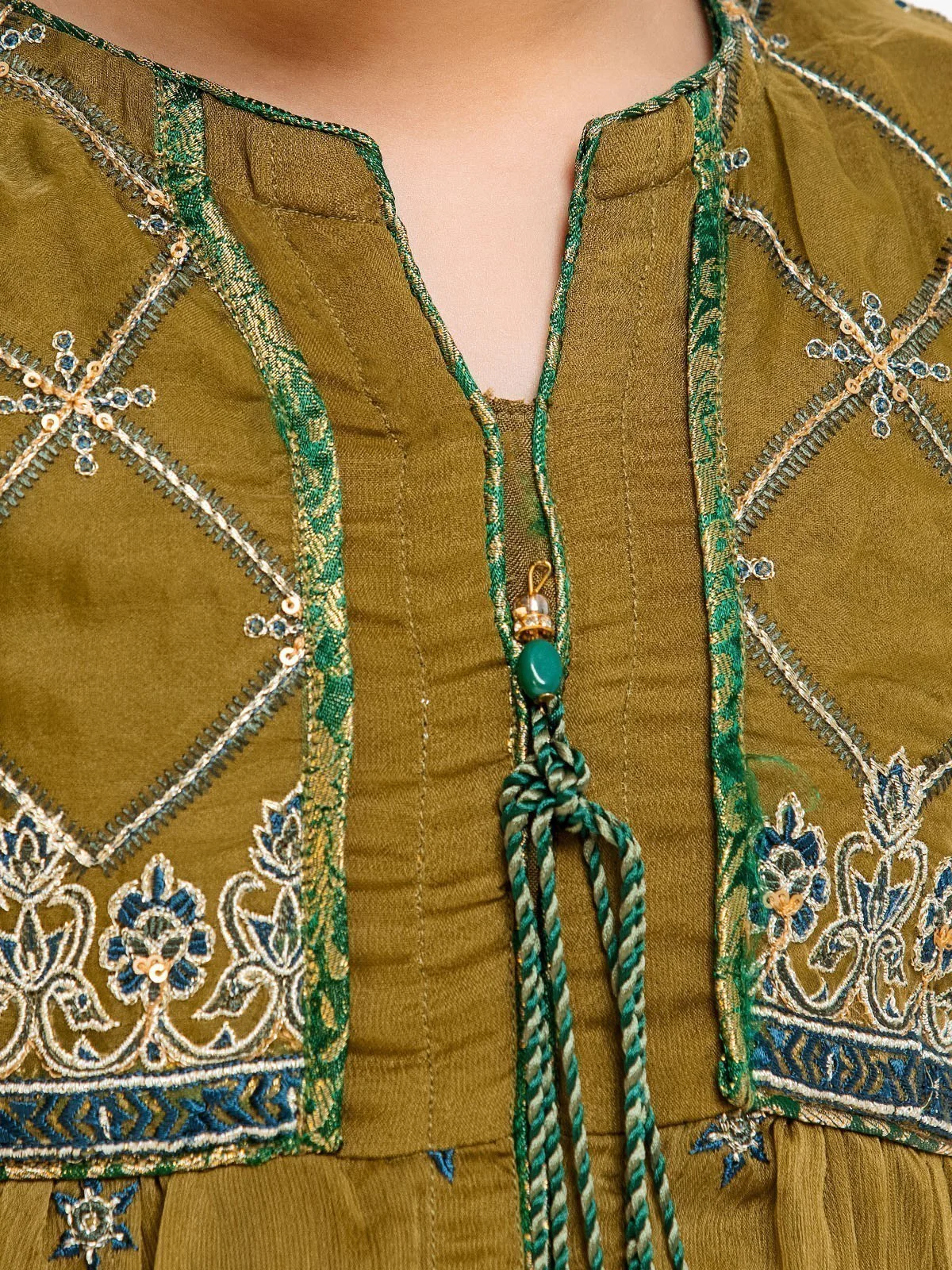 Girl's Olive Green Pishwas - EGTP22-22193 - Image 6