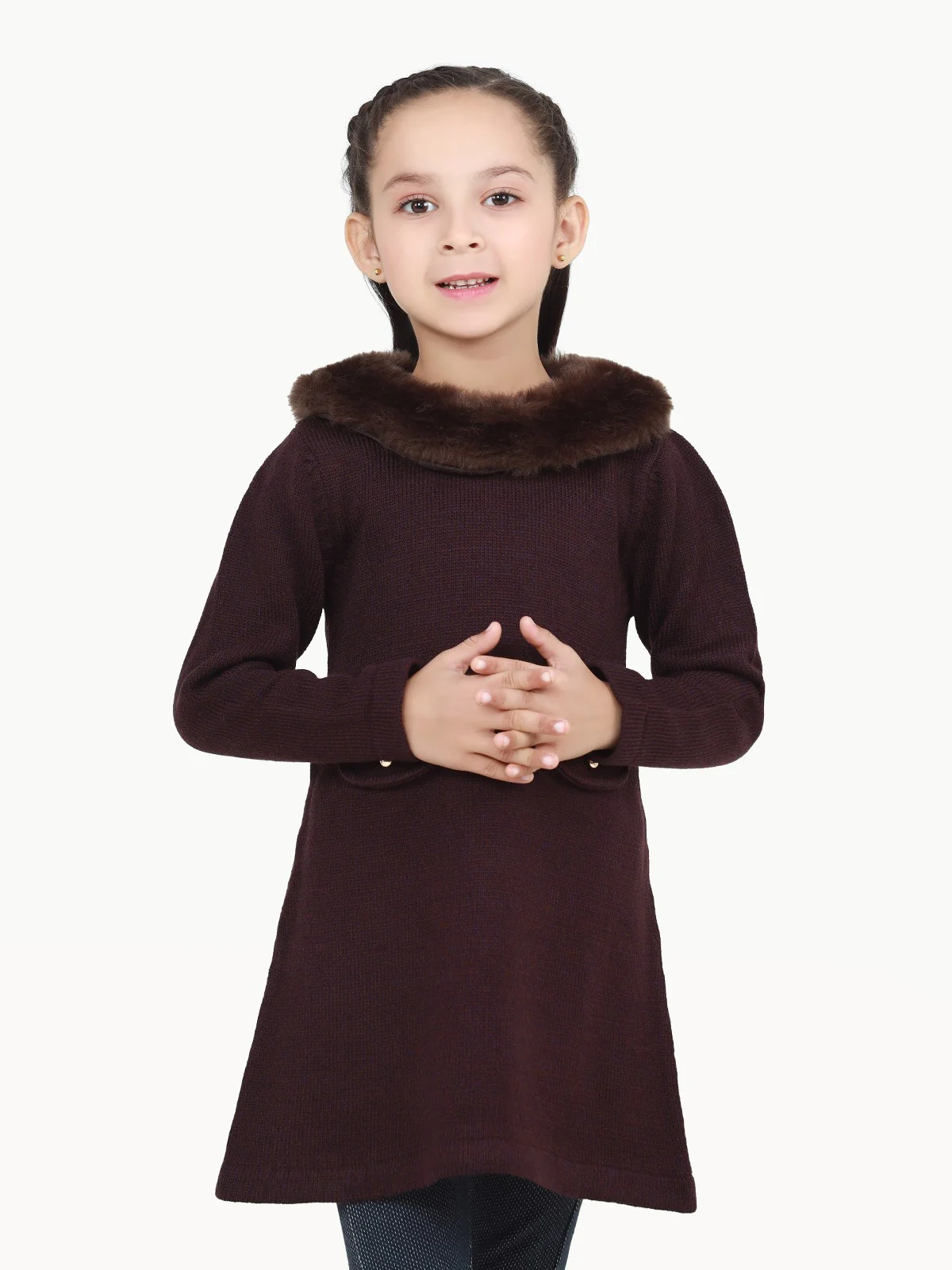 Girl's Plum Sweater Frock - EGTSF22-003 - Image 2
