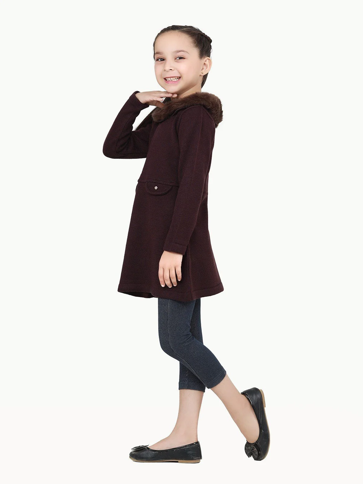 Girl's Plum Sweater Frock - EGTSF22-003 - Image 3