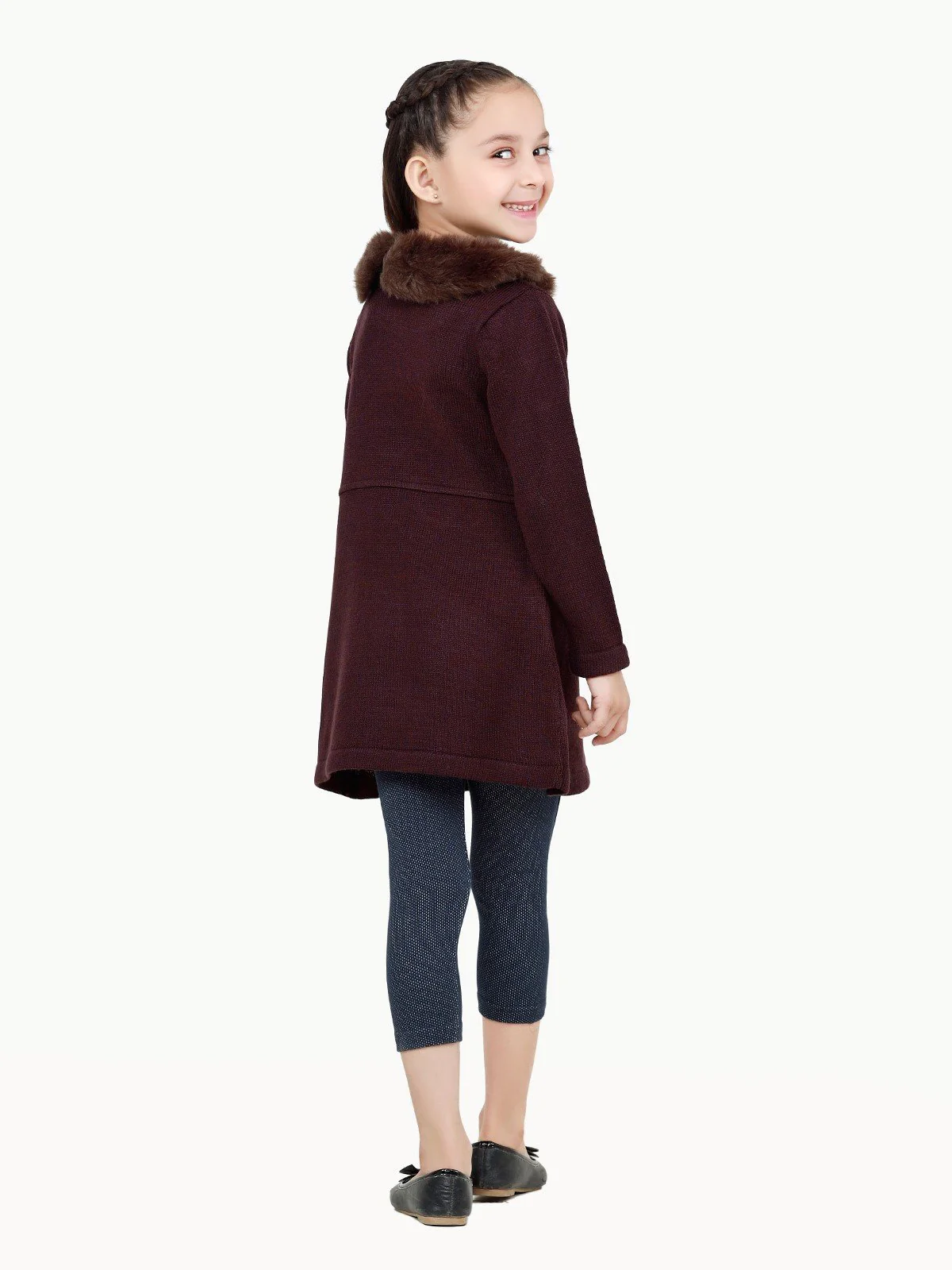 Girl's Plum Sweater Frock - EGTSF22-003 - Image 4