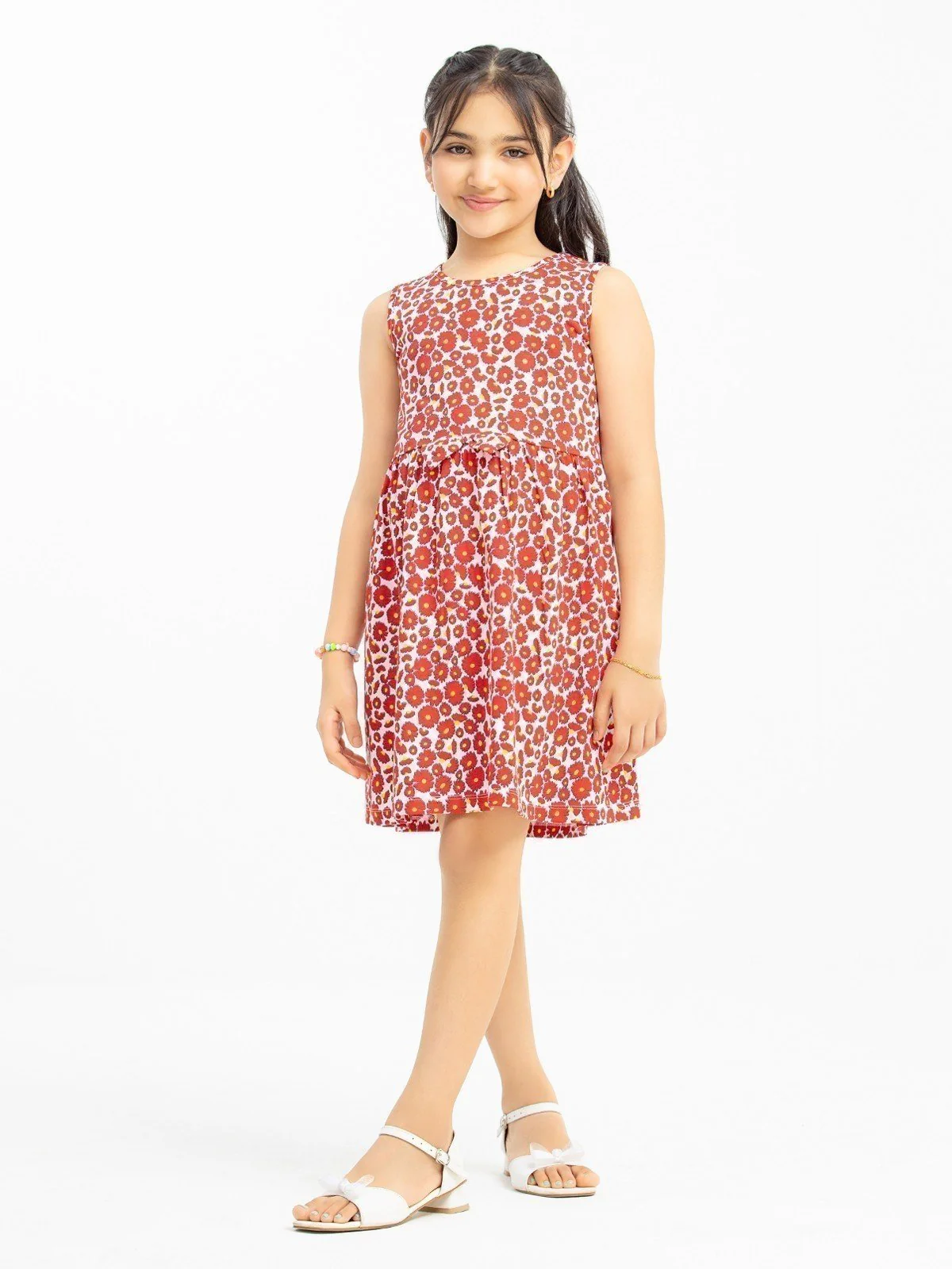 Girl's Red & White Frock - EGTFK23-006