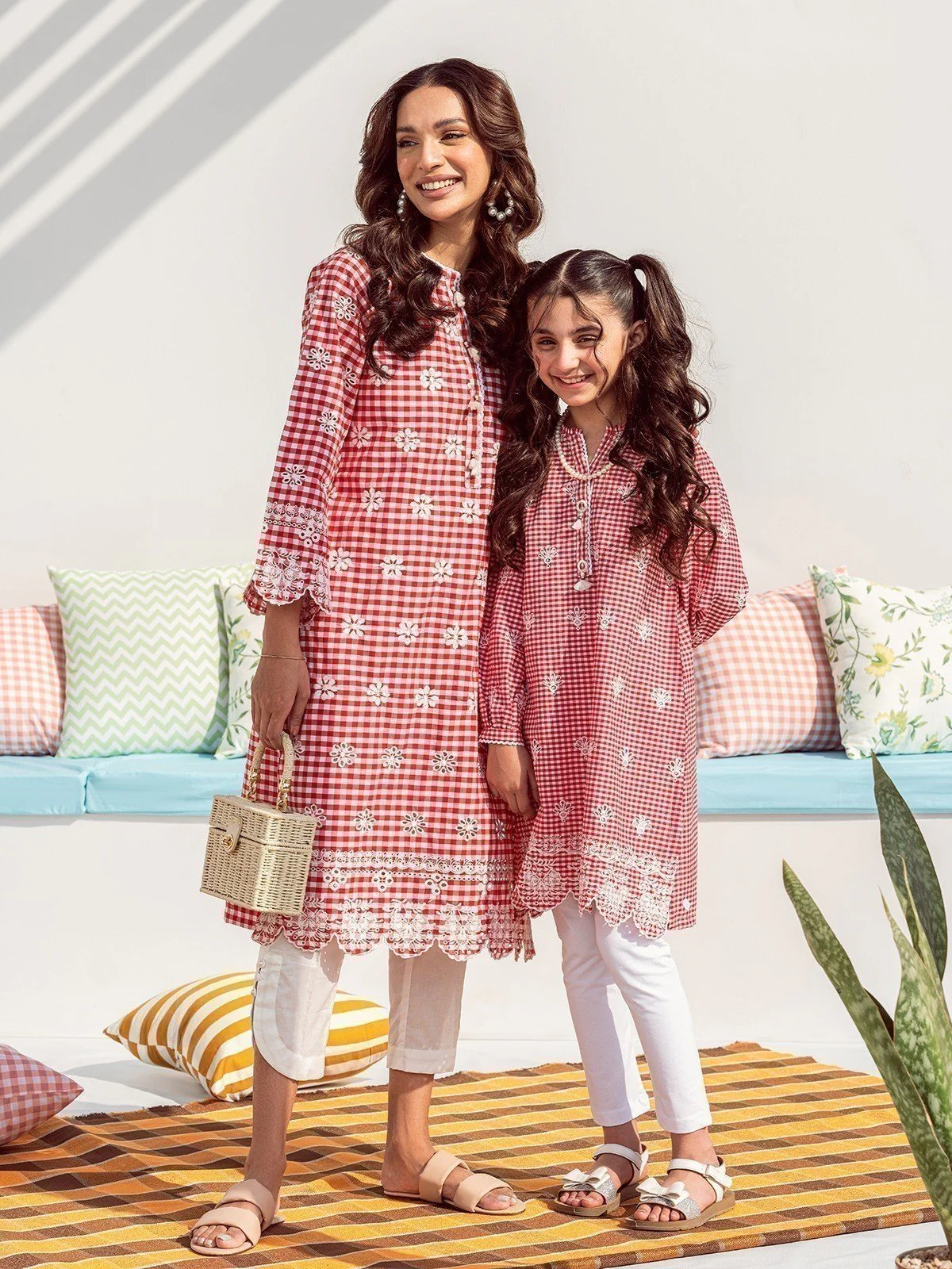 Girl's Red & White Cambric Kurti - EGTKE23-70578