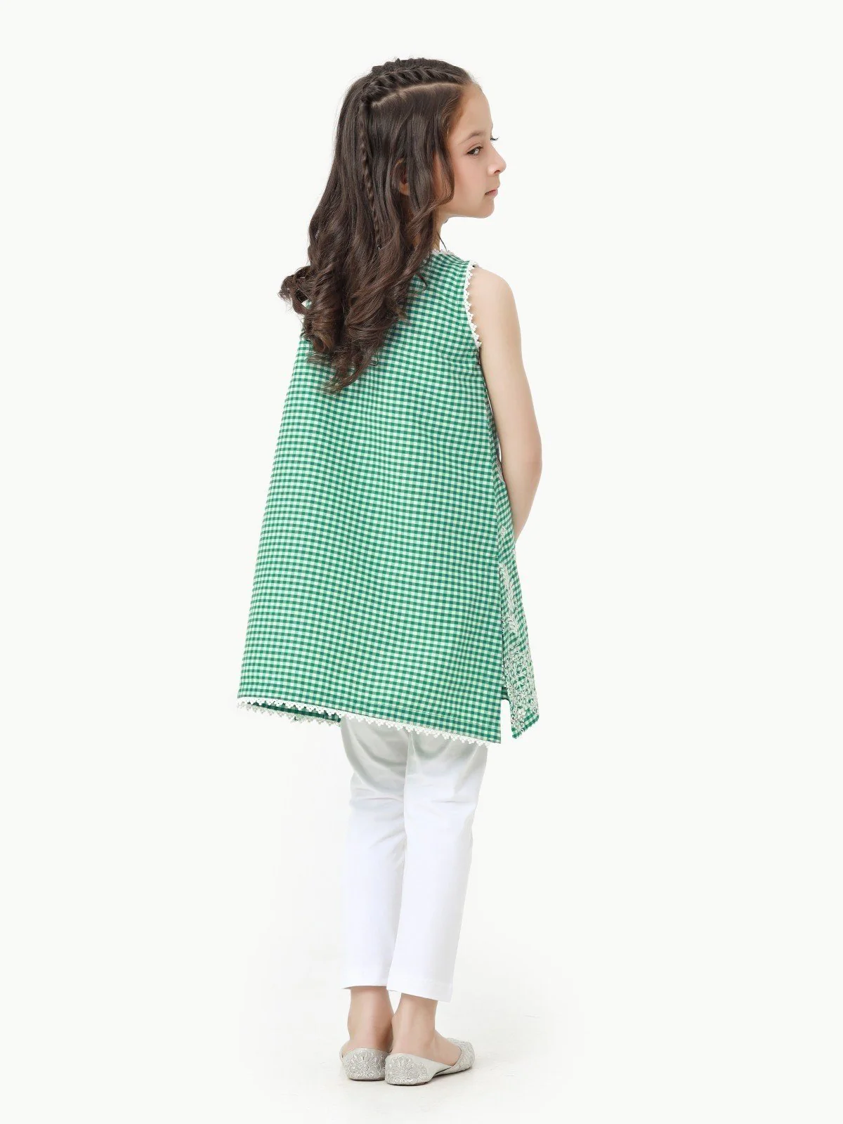 Girl's White & Green Cambric Kurti - EGTKE23-70588 - Image 5