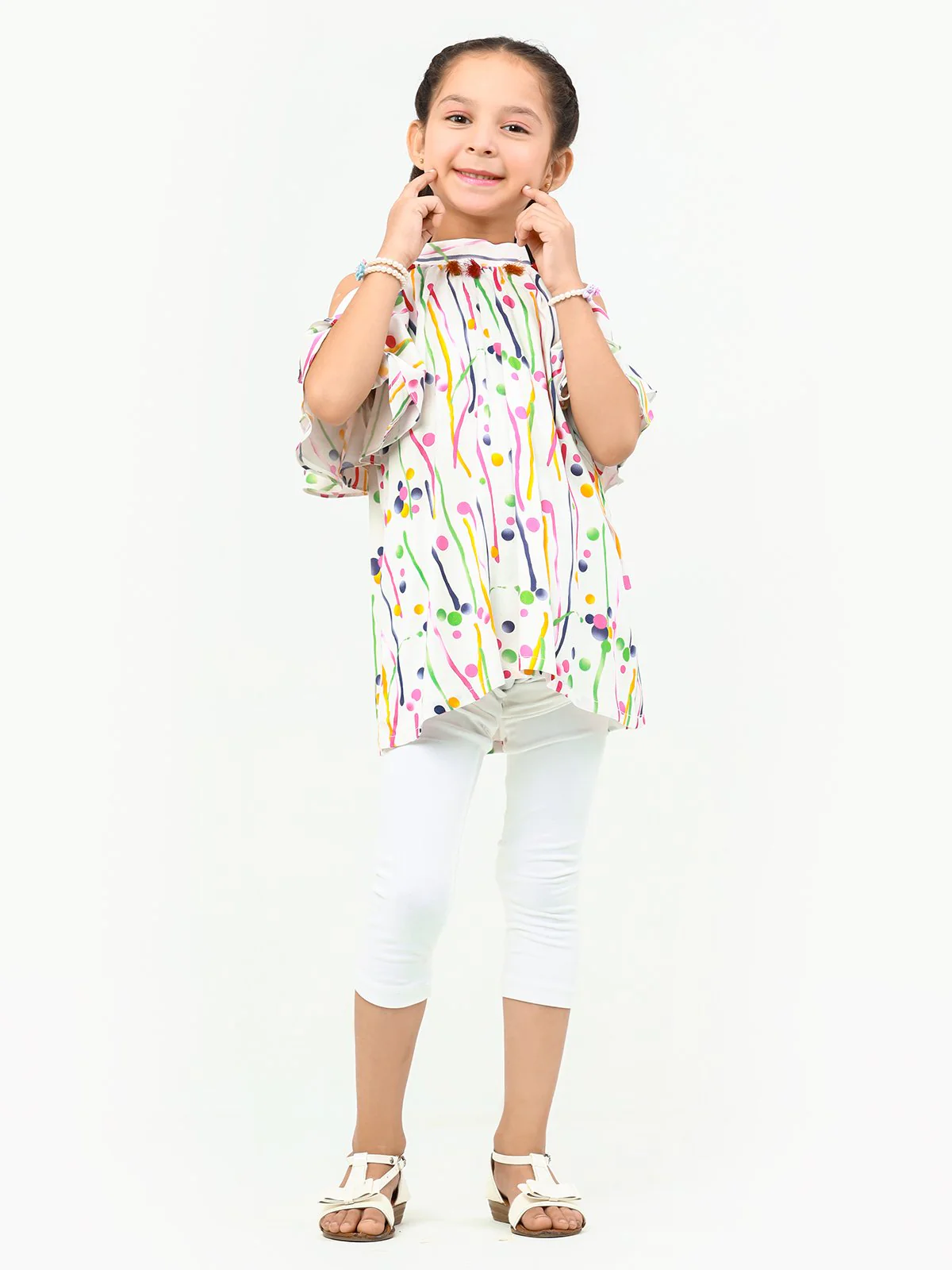 Girl's White Multi Top - EGTW22-001
