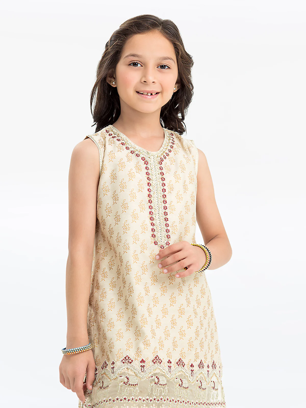 Girl's Beige Pishwas - EGTPLE24-50003ST - Image 2