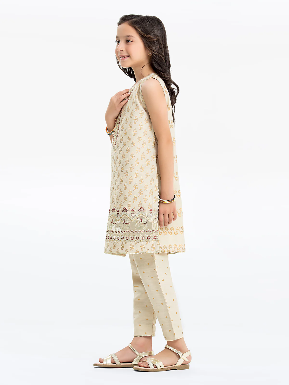 Girl's Beige Pishwas - EGTPLE24-50003ST - Image 4