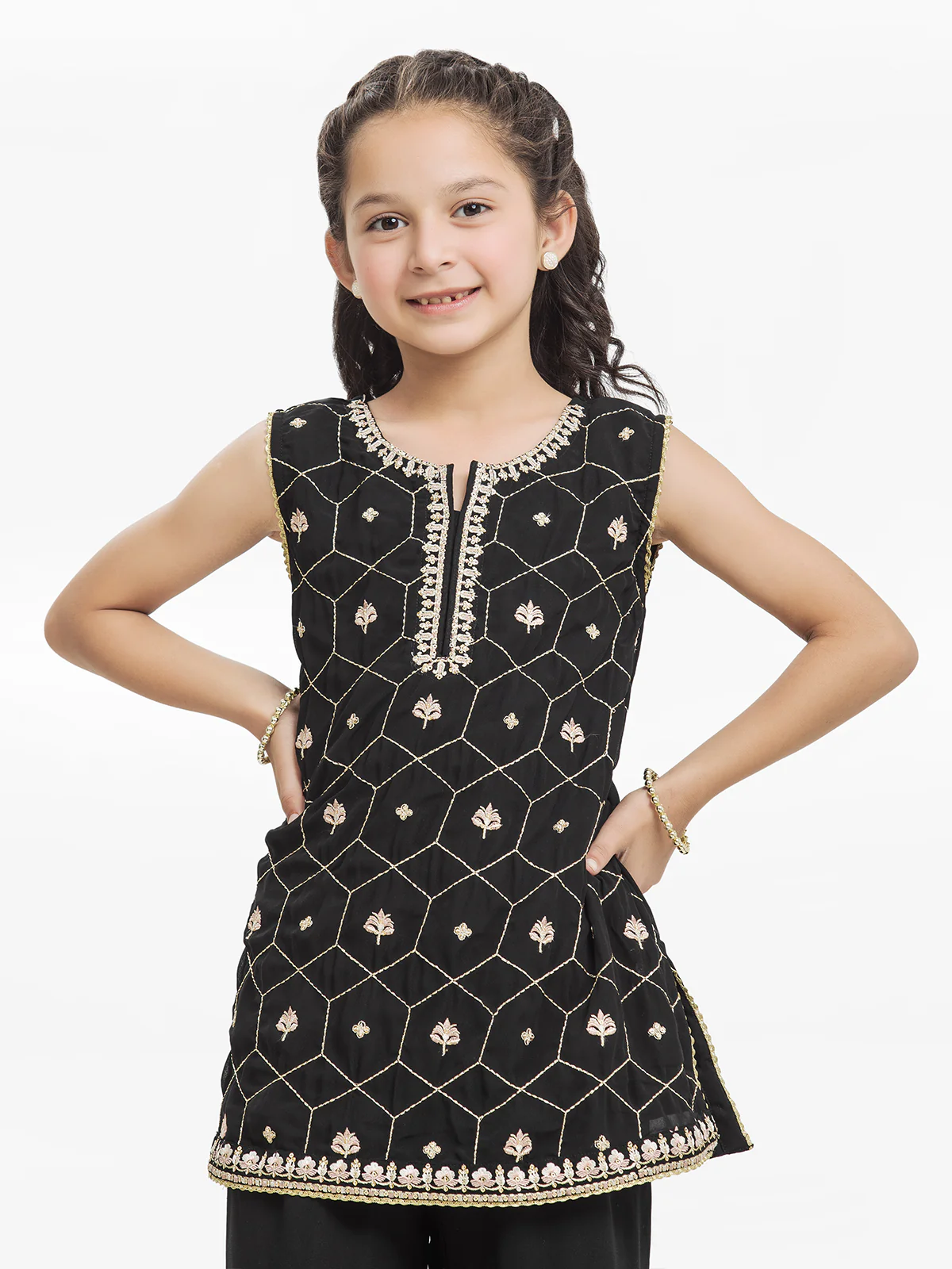 Girl's Black Pishwas - EGTPLE24-50008ST - Image 2