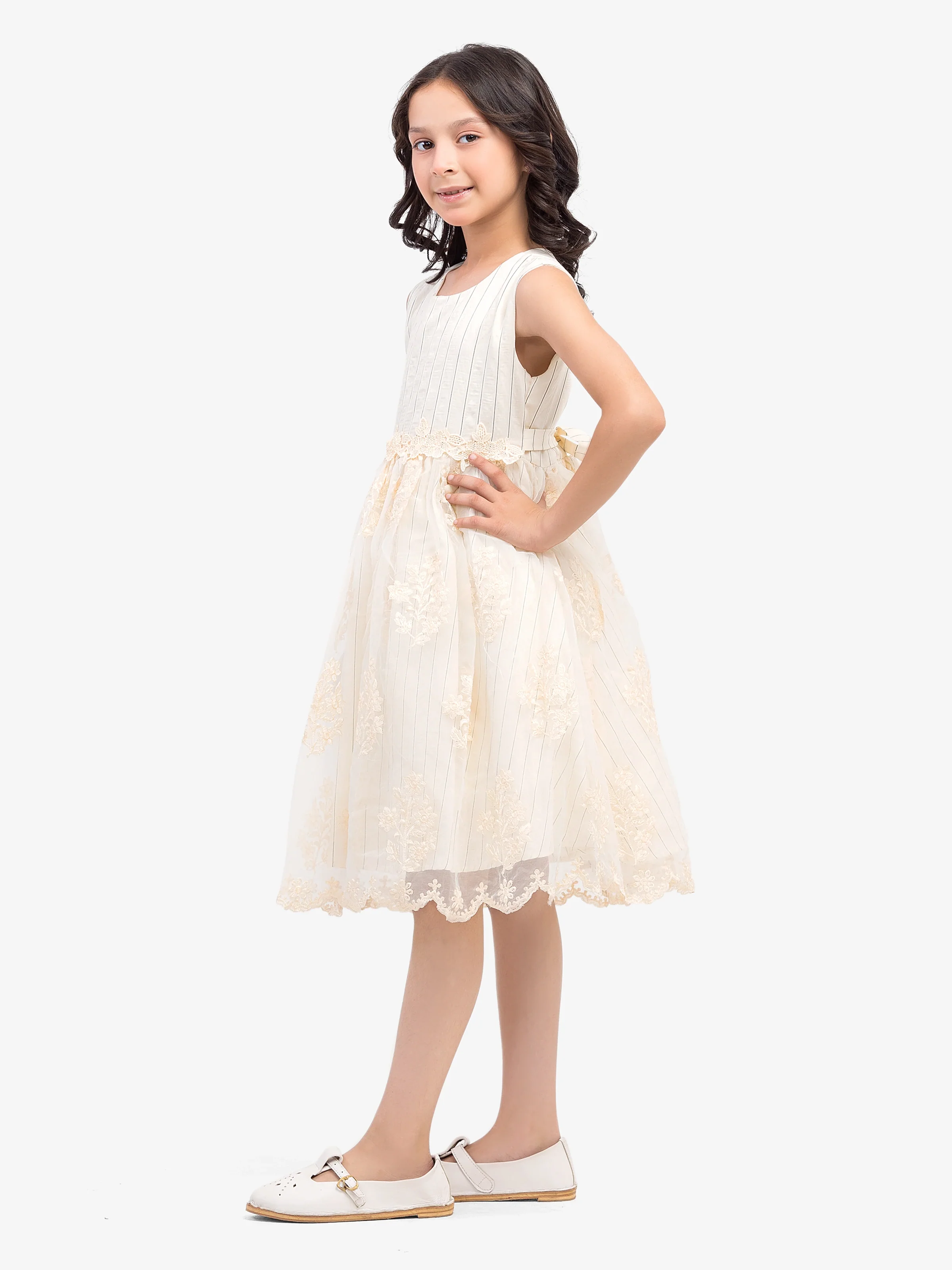 Girl's Cream Frock - EGTF24S-200083 - Image 3