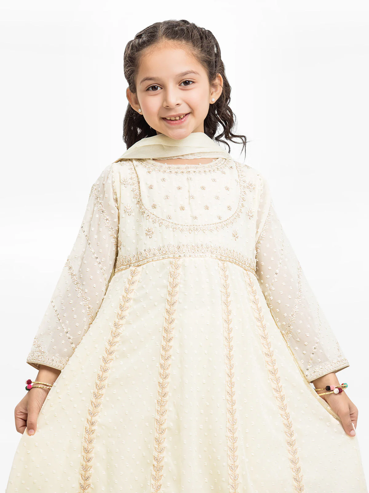 Girl's Cream Pishwas - EGTPLE23-22223SD - Image 2