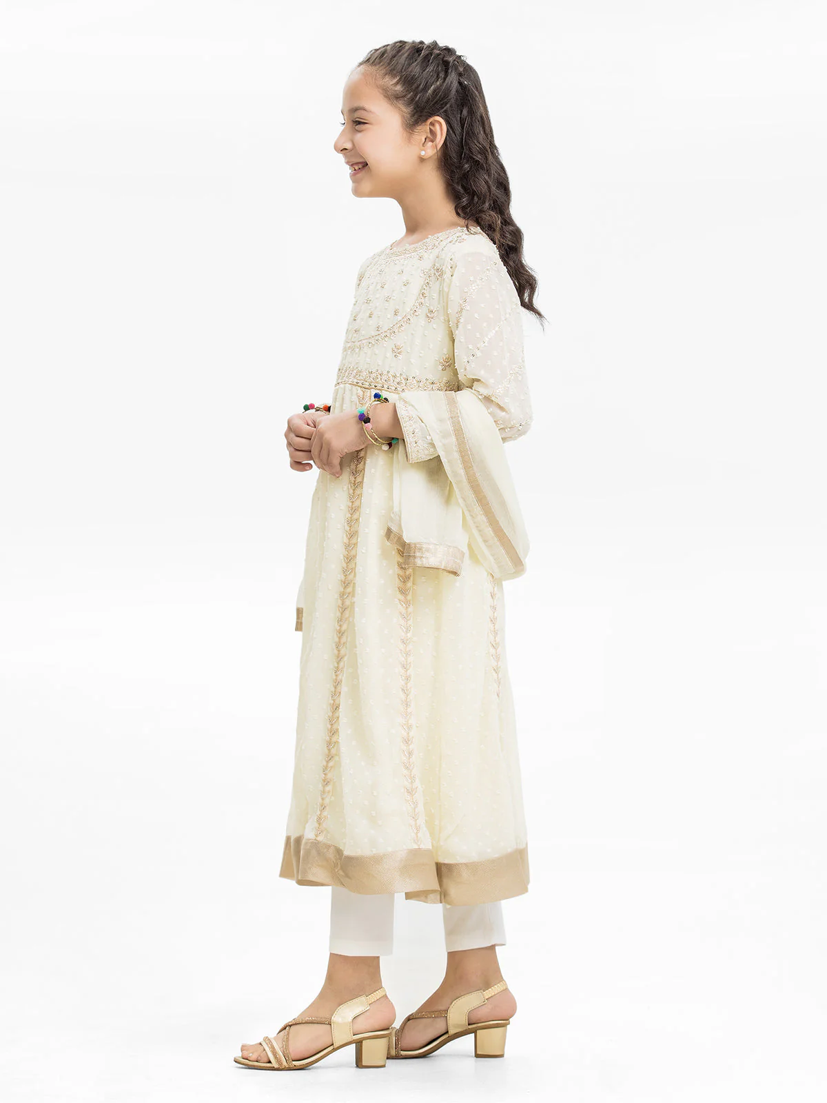 Girl's Cream Pishwas - EGTPLE23-22223SD - Image 3