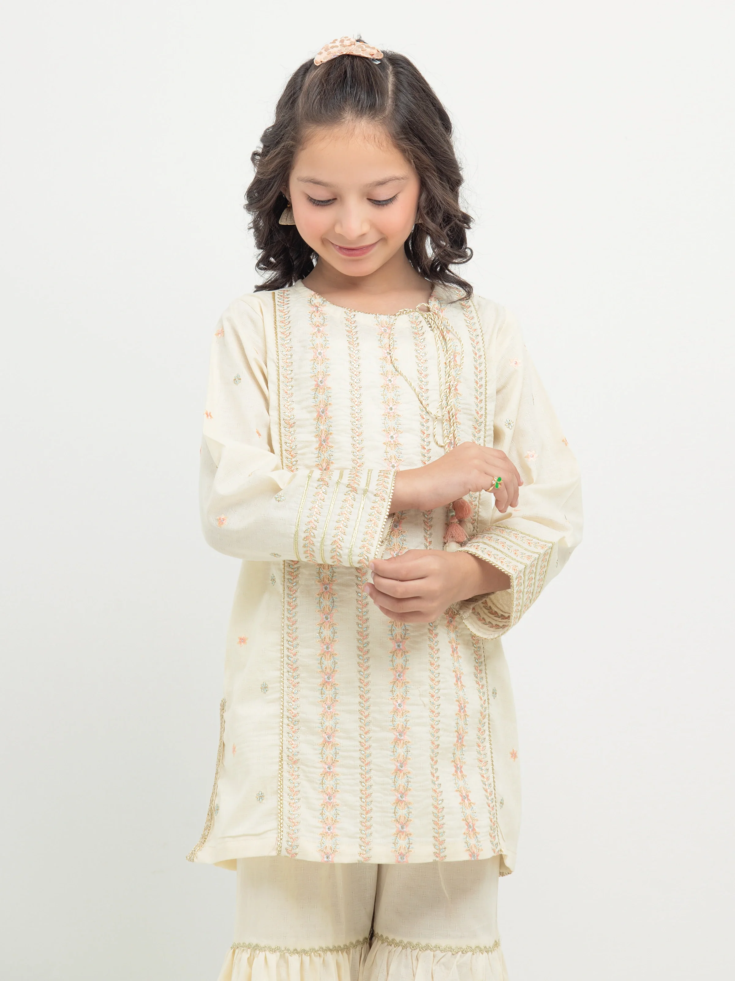 Girl's Cream Pishwas - EGTPLE24-50016ST - Image 2