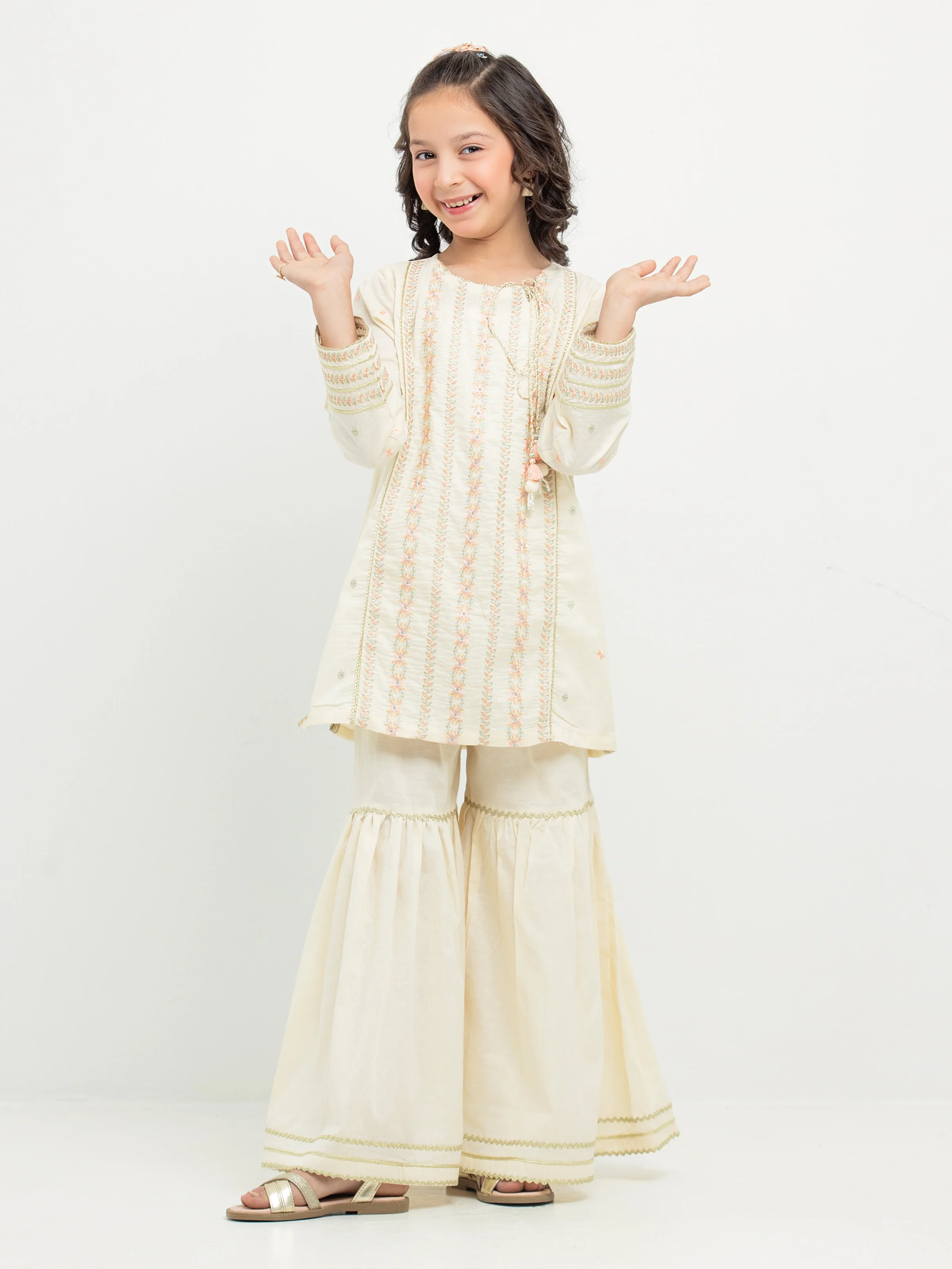 Girl's Cream Pishwas - EGTPLE24-50016ST - Image 3
