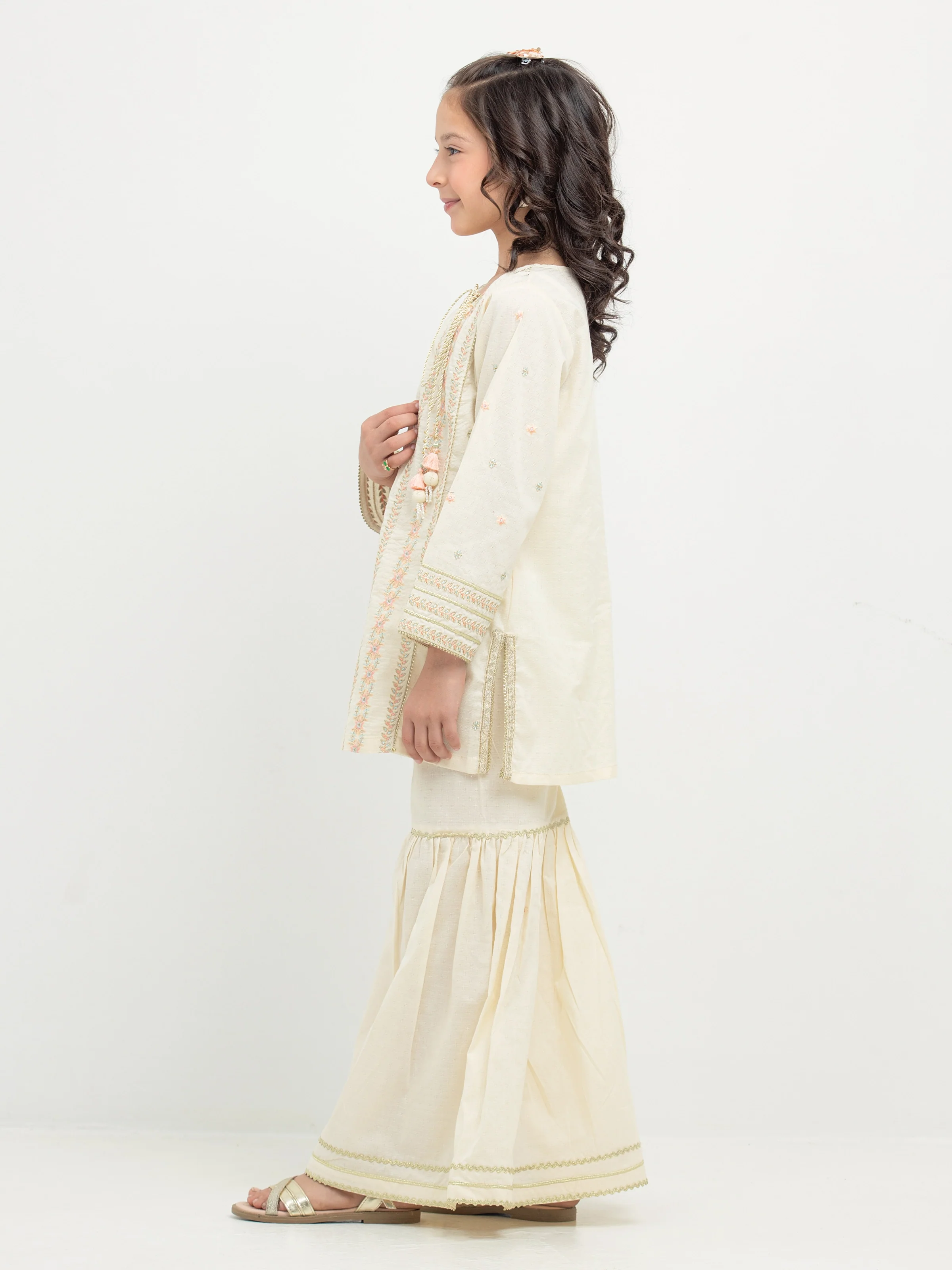 Girl's Cream Pishwas - EGTPLE24-50016ST - Image 6