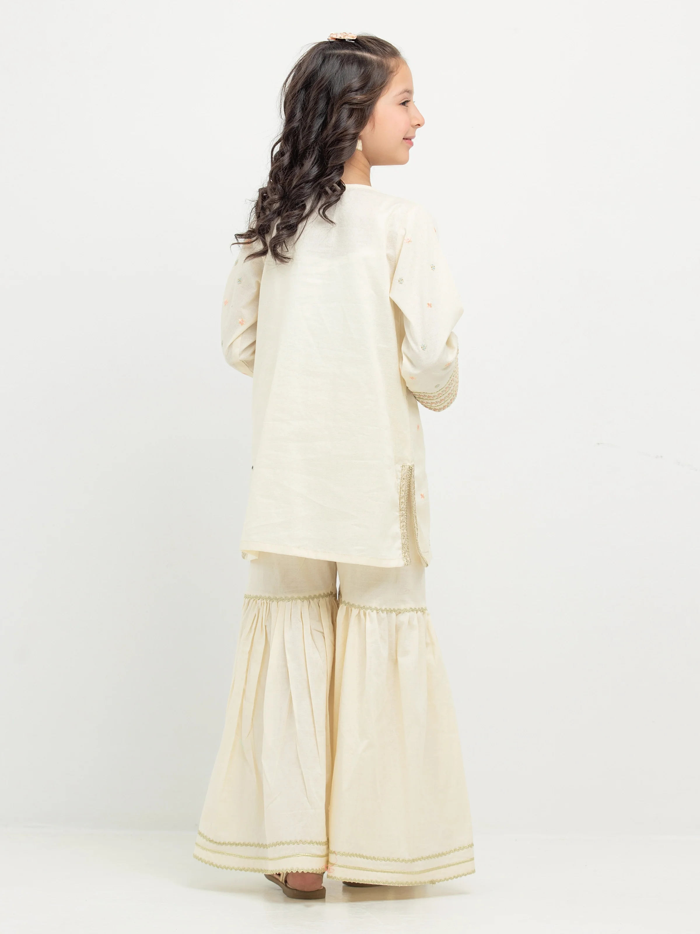 Girl's Cream Pishwas - EGTPLE24-50016ST - Image 7