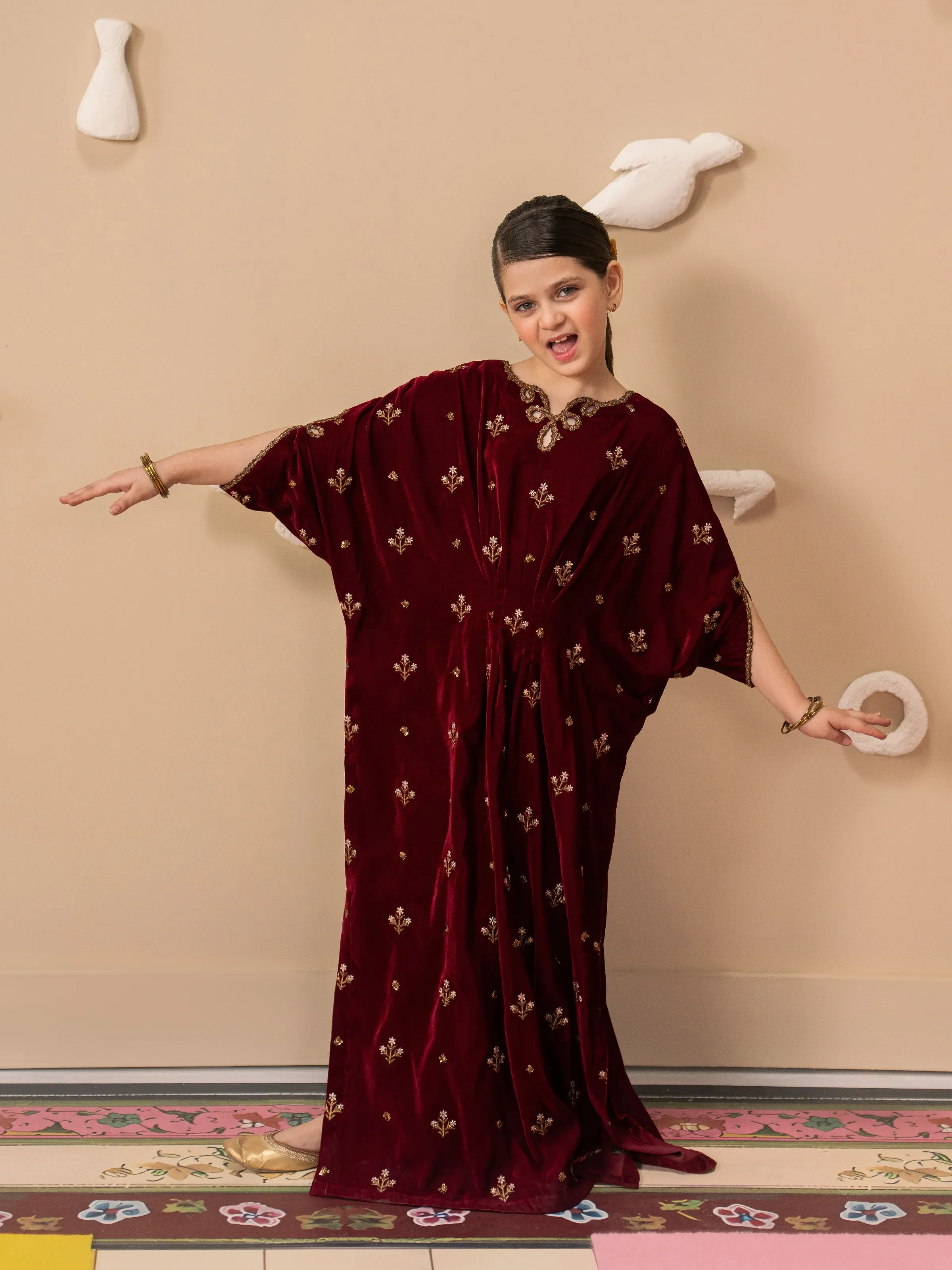 Girl's Embroidered Velvet Kaftan - EGTPLED5-50050S - Image 3
