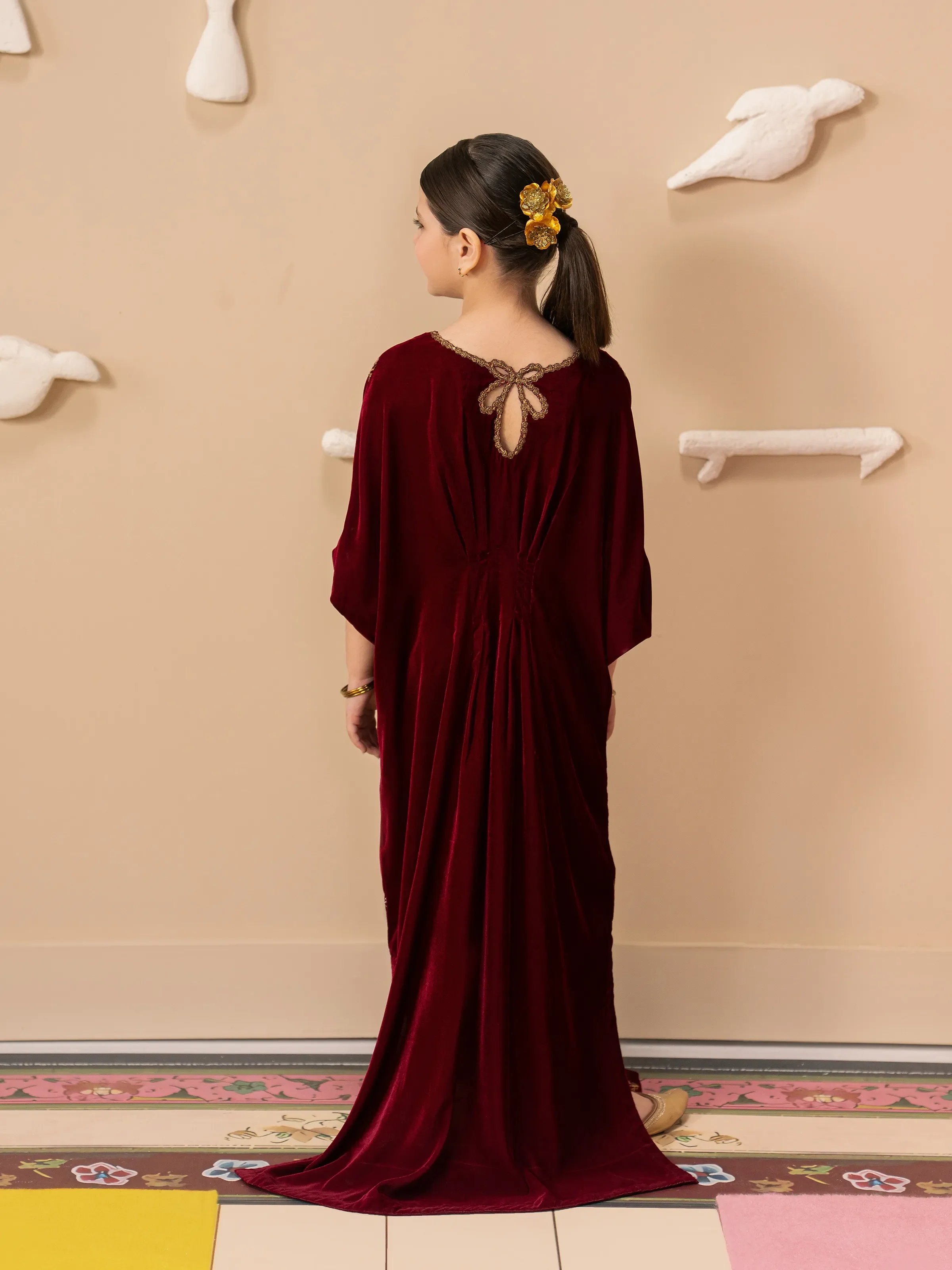 Girl's Embroidered Velvet Kaftan - EGTPLED5-50050S - Image 4
