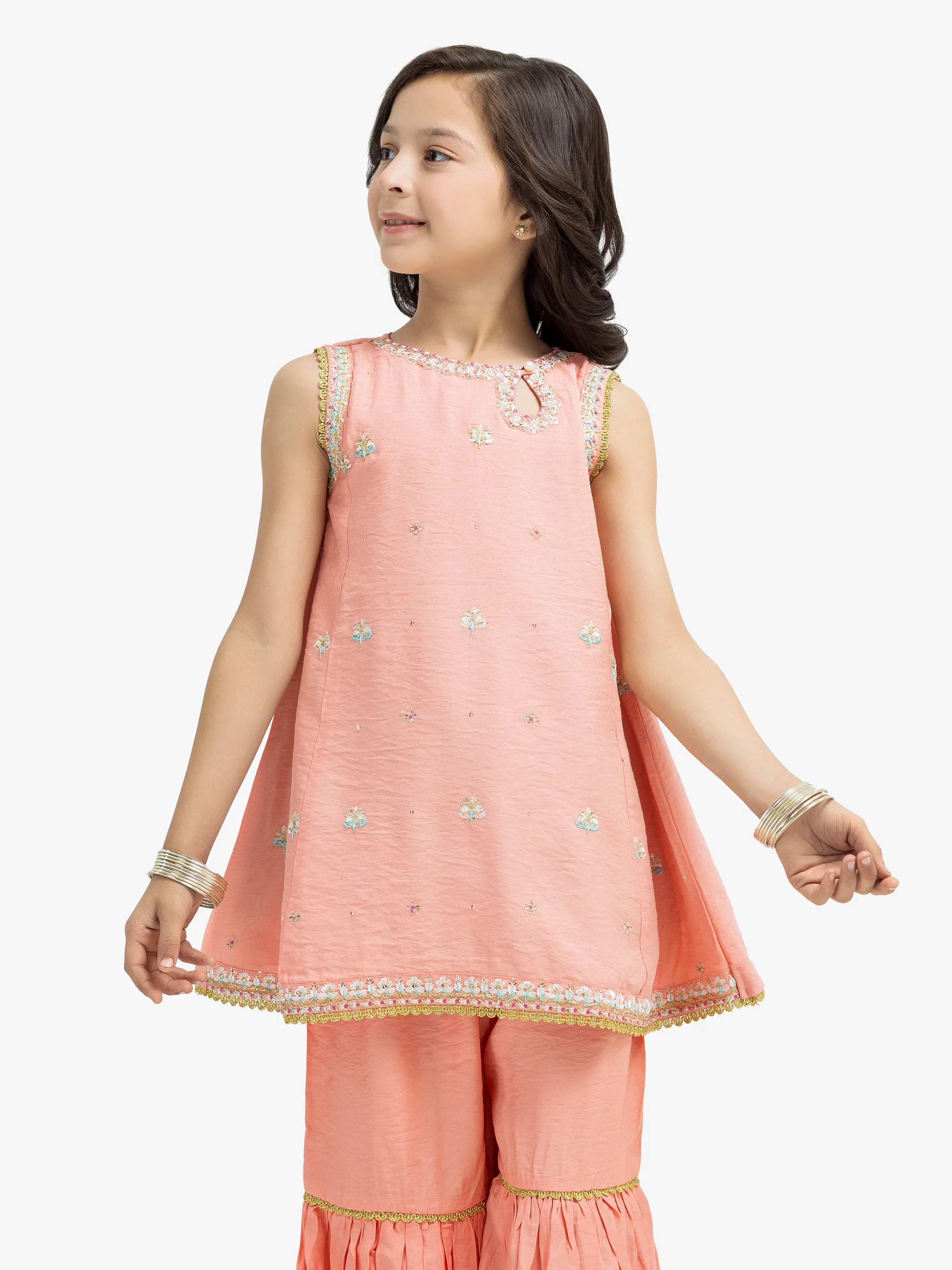 Girl's Peach Pishwas - EGTKE24-70764ST - Image 2