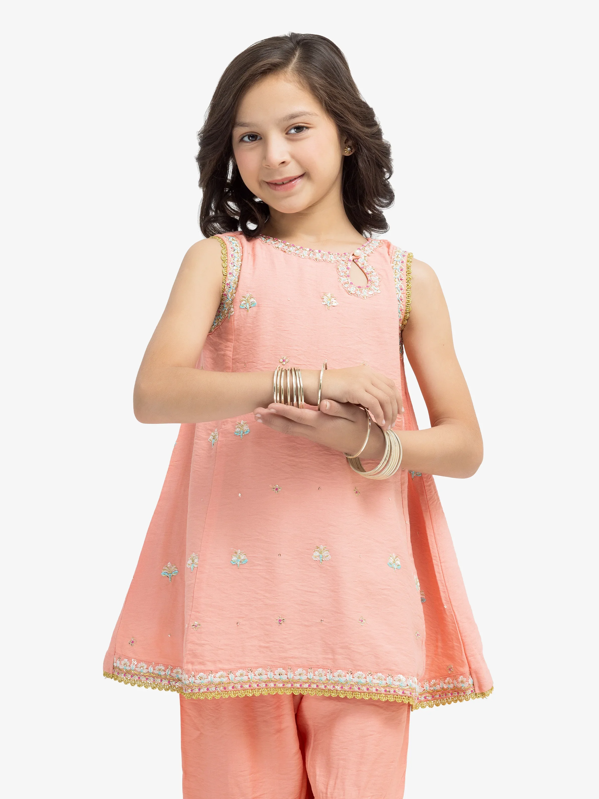 Girl's Peach Pishwas - EGTKE24-70764ST - Image 3
