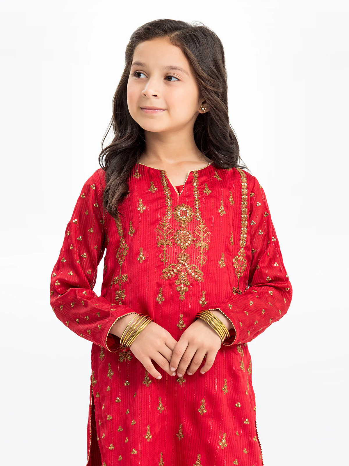 Girl's Red Pishwas - EGTPLE23-50002ST - Image 2