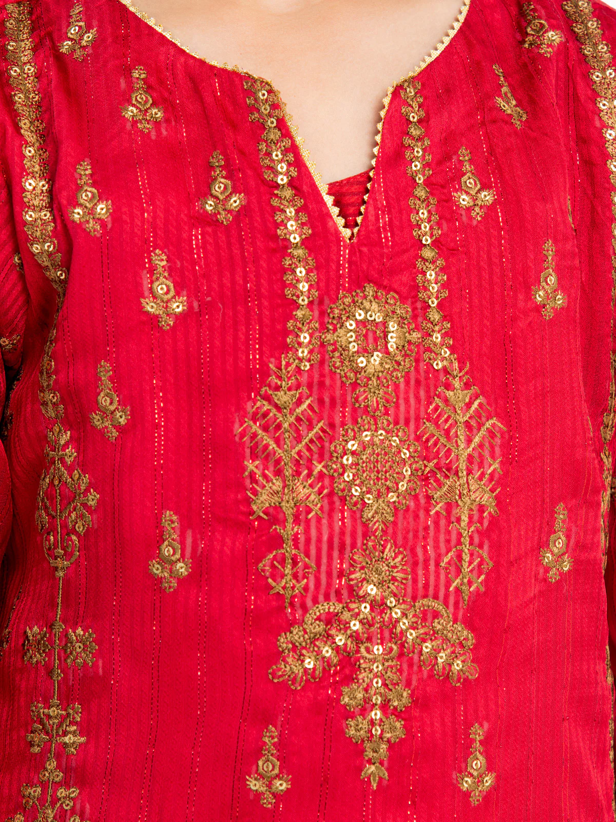Girl's Red Pishwas - EGTPLE23-50002ST - Image 3