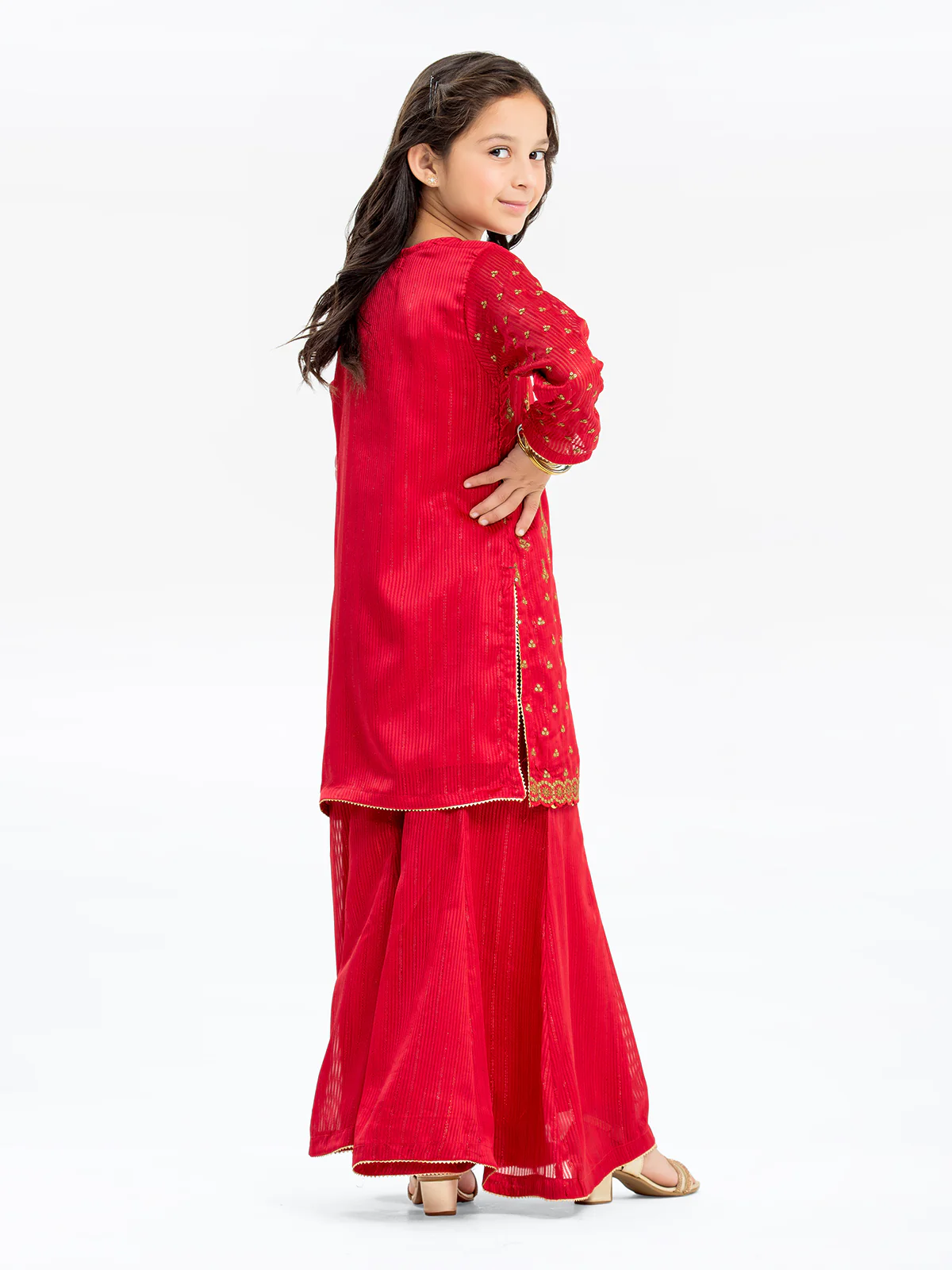 Girl's Red Pishwas - EGTPLE23-50002ST - Image 7