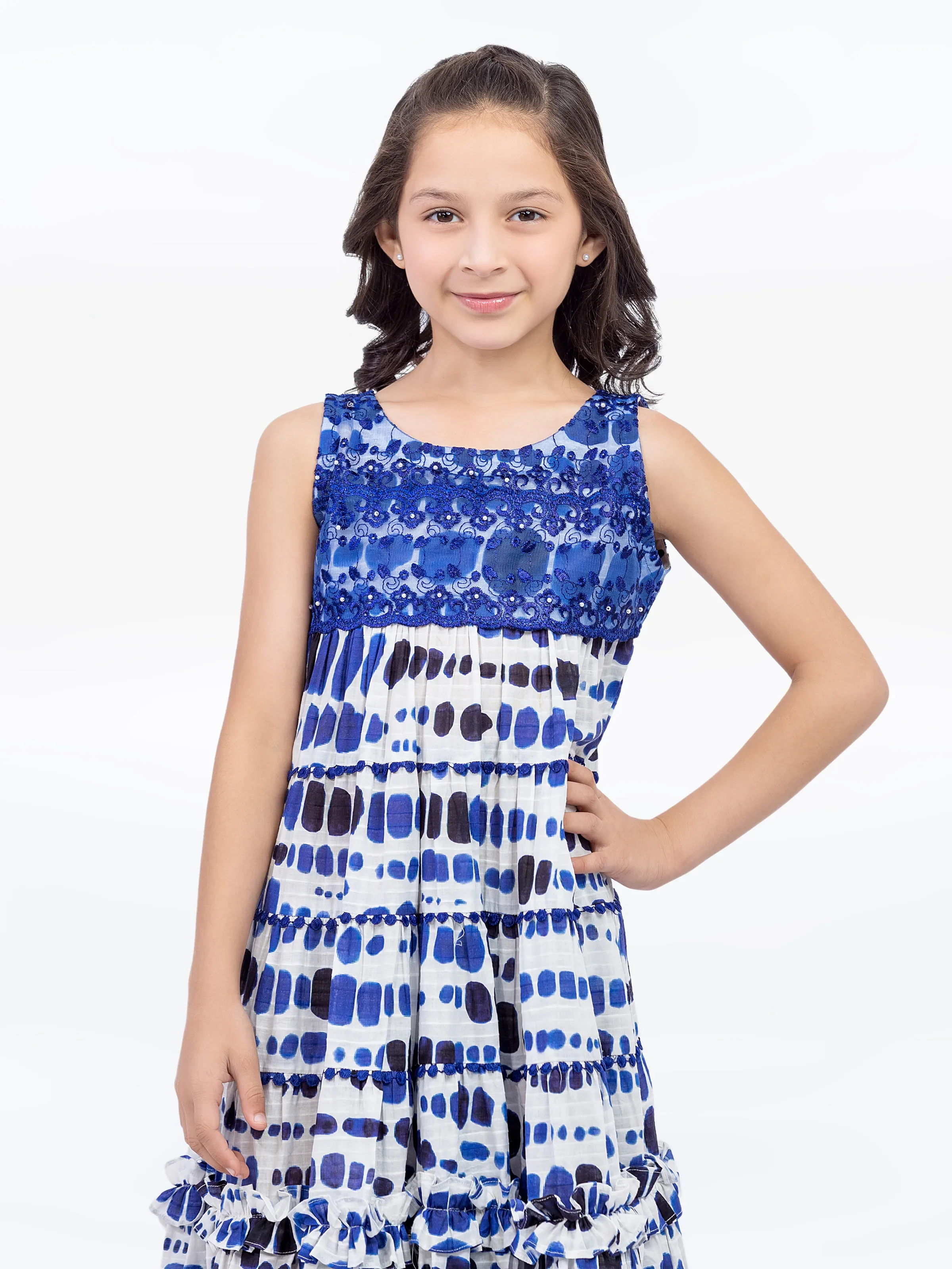 Girl's White & Blue Frock - EGTF5-71010 - Image 2