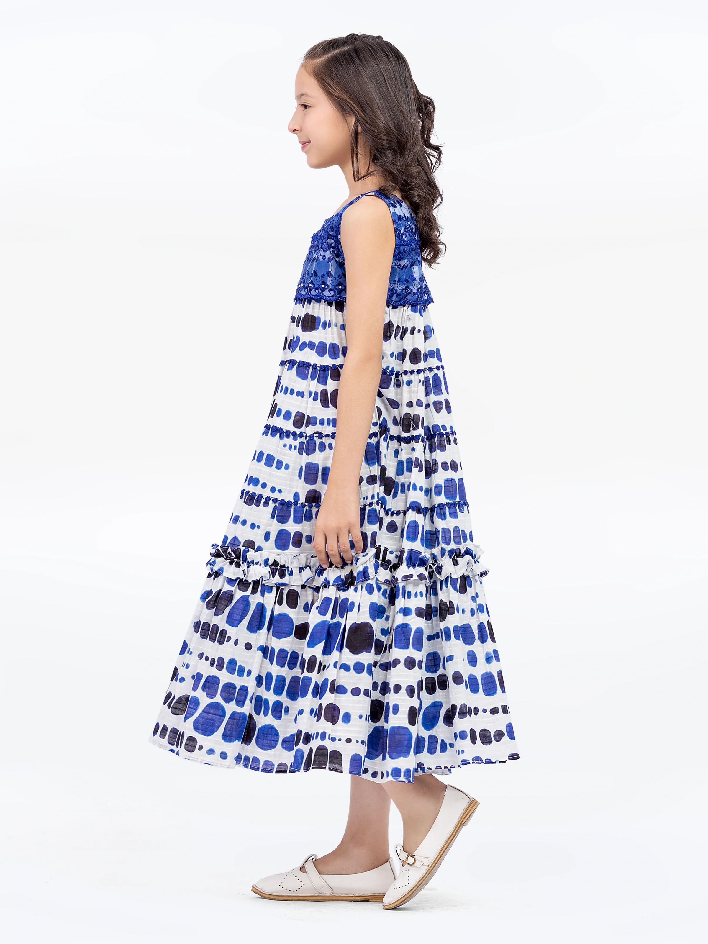 Girl's White & Blue Frock - EGTF5-71010 - Image 4